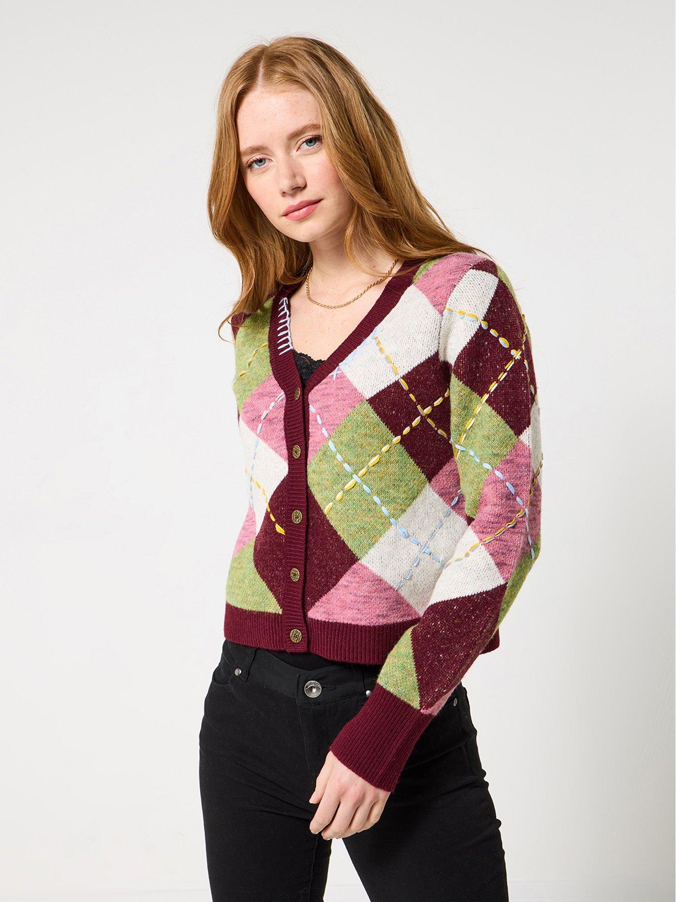 undefined Amazing Argyle Cardigan - Berry