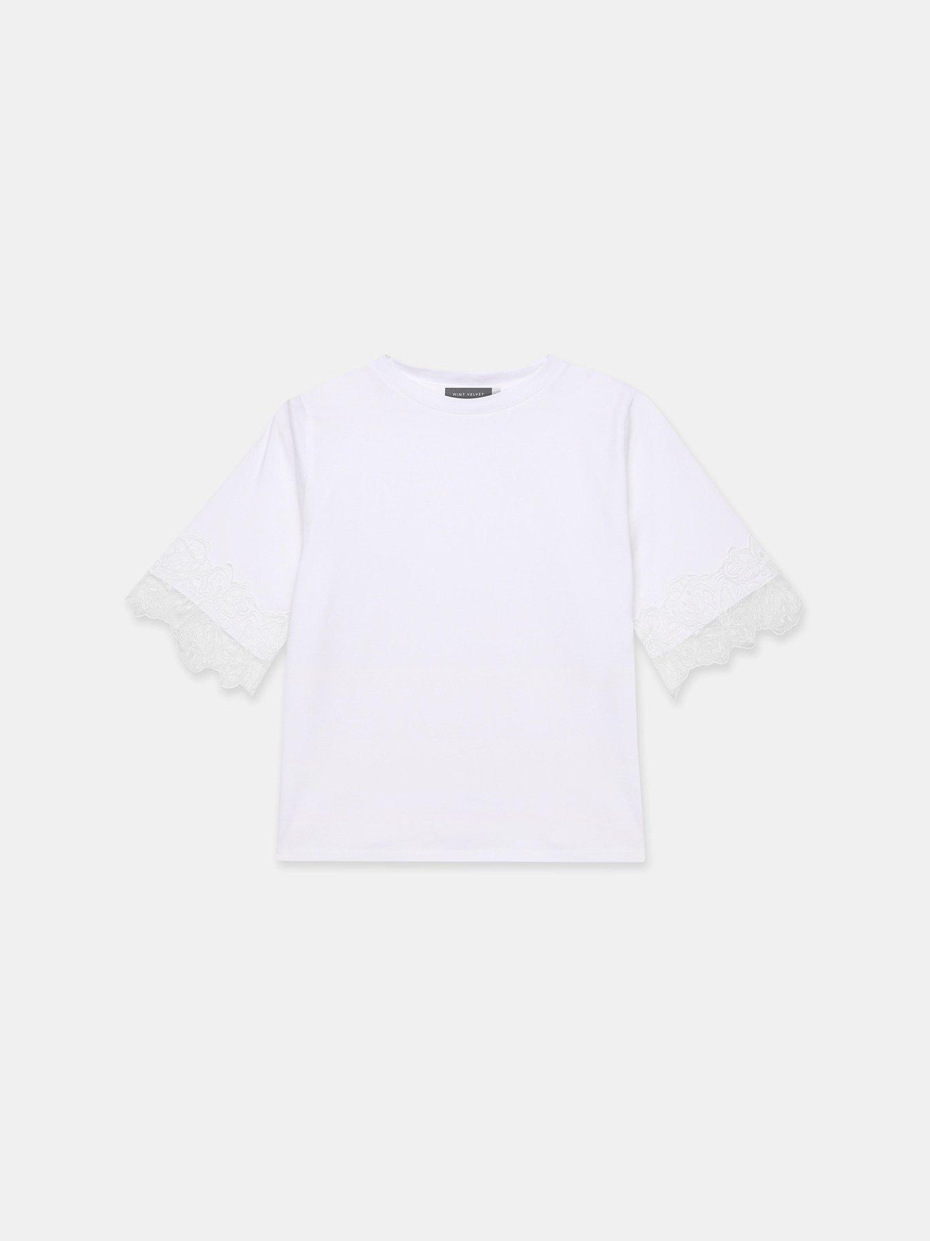 Image 5 of 6 of Mint Velvet Ivory Lace Trim T-Shirt - White