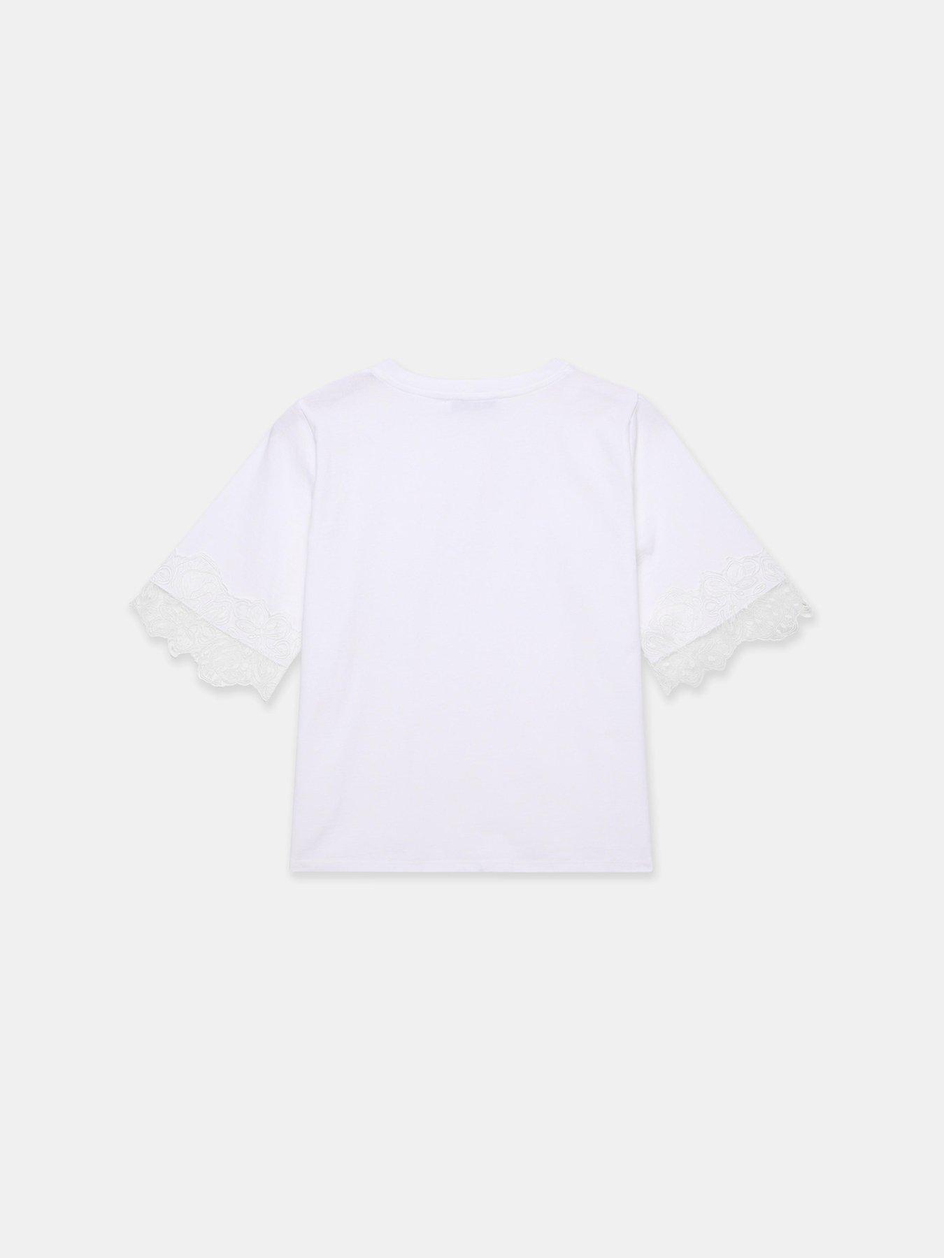 Image 6 of 6 of Mint Velvet Ivory Lace Trim T-Shirt - White