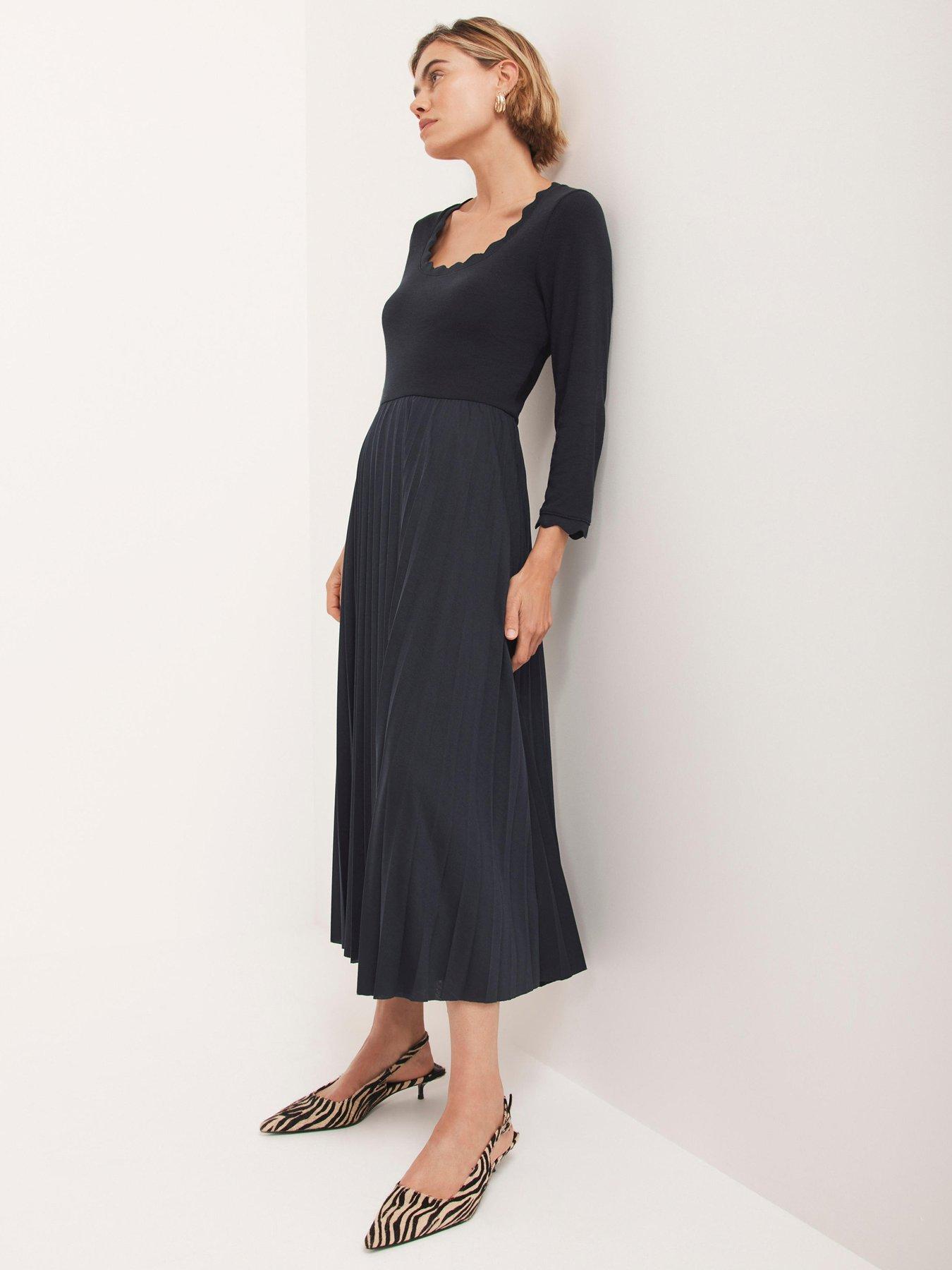 Image 2 of 6 of Mint Velvet Scallop Woven Mix Jersey Dress - Blue