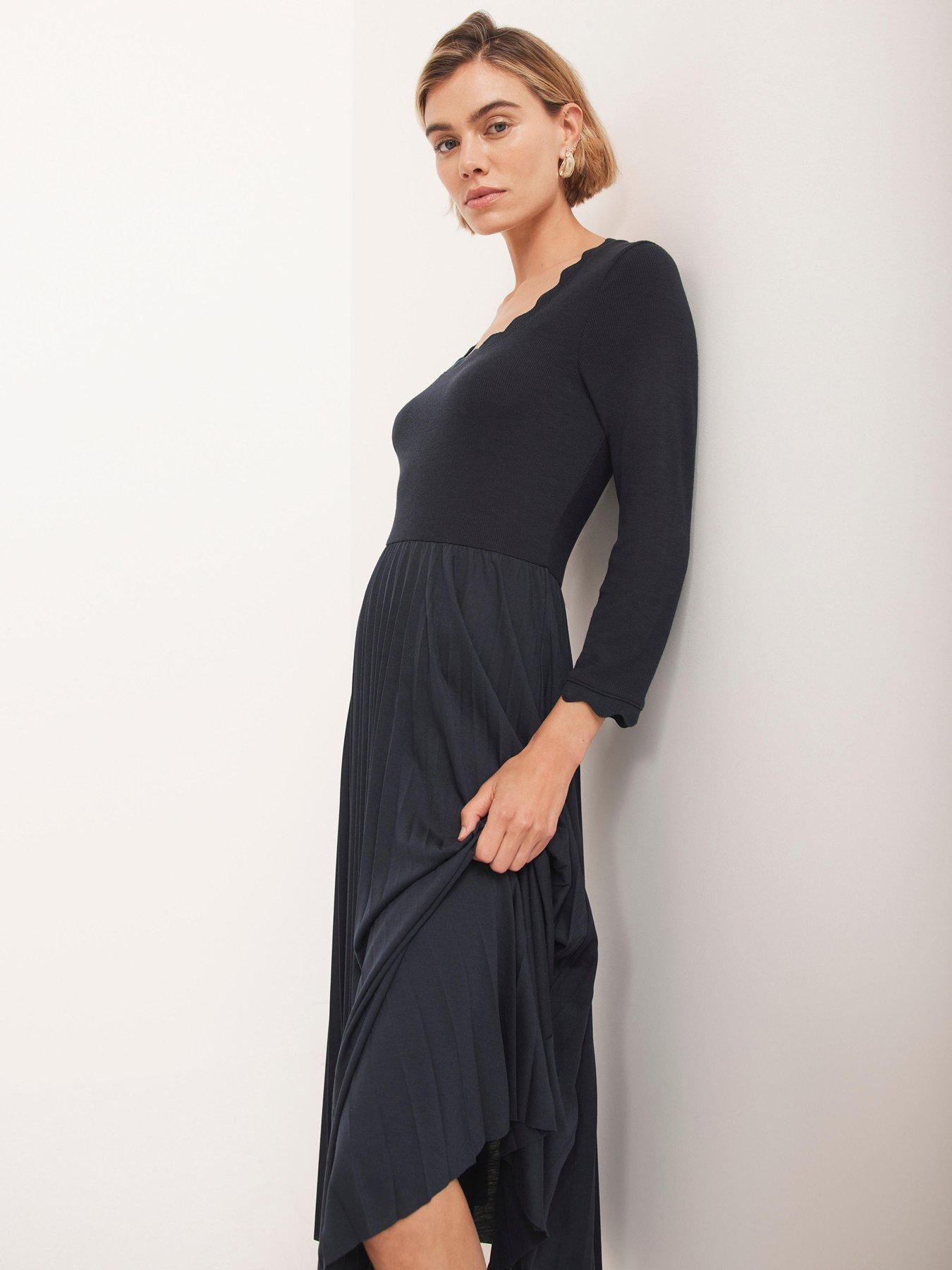 Image 3 of 6 of Mint Velvet Scallop Woven Mix Jersey Dress - Blue