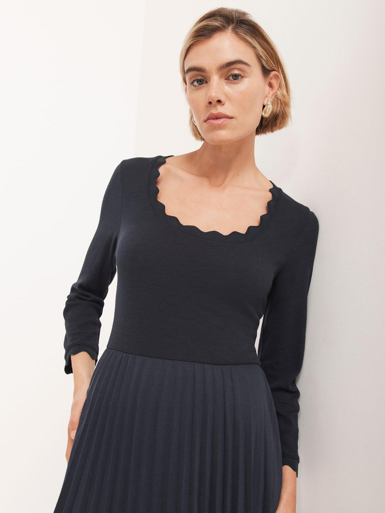 Image 4 of 6 of Mint Velvet Scallop Woven Mix Jersey Dress - Blue