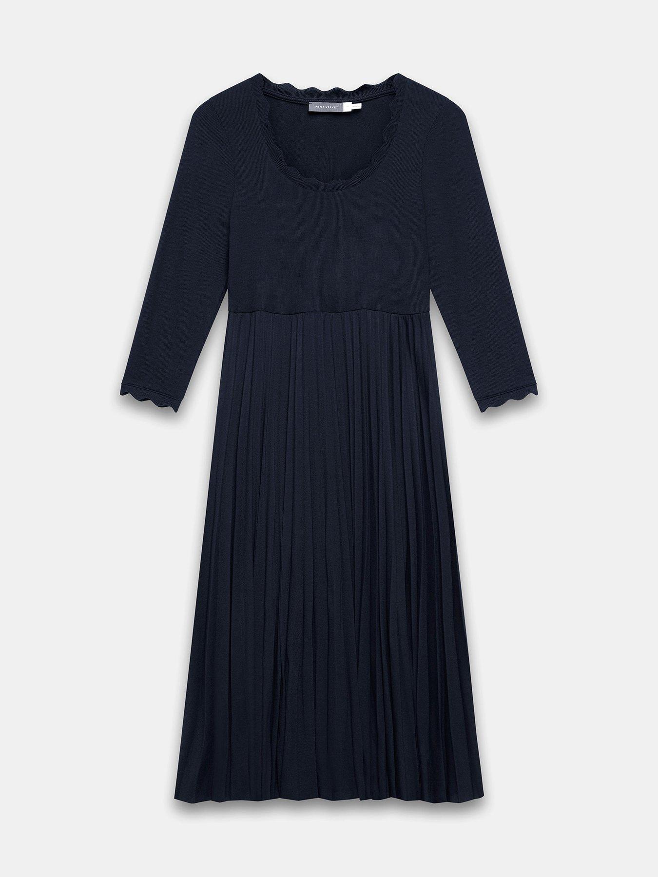Image 5 of 6 of Mint Velvet Scallop Woven Mix Jersey Dress - Blue