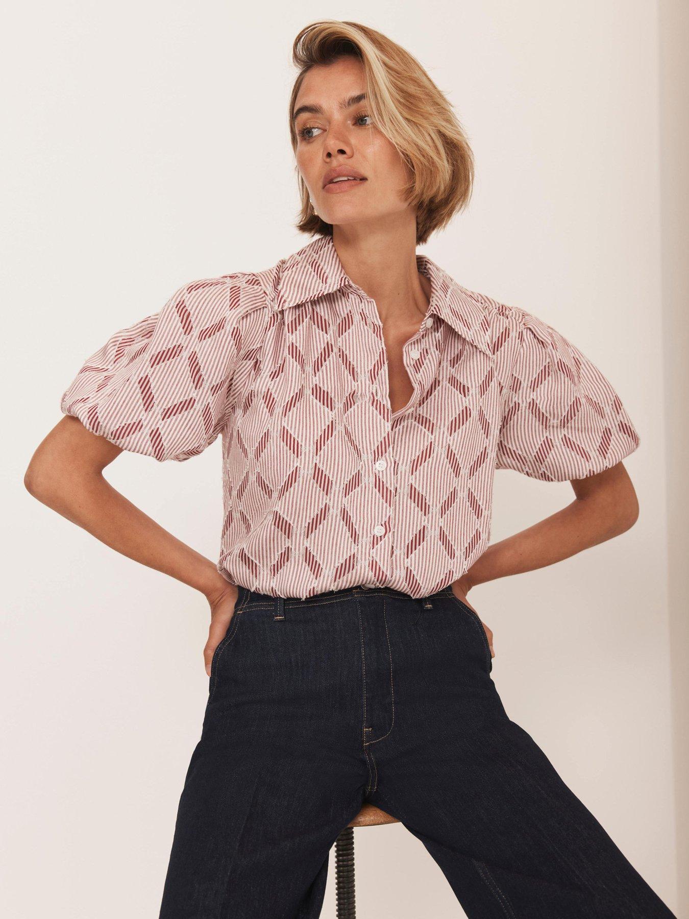 Mint Velvet Stripe Jacquard Shirt - Red