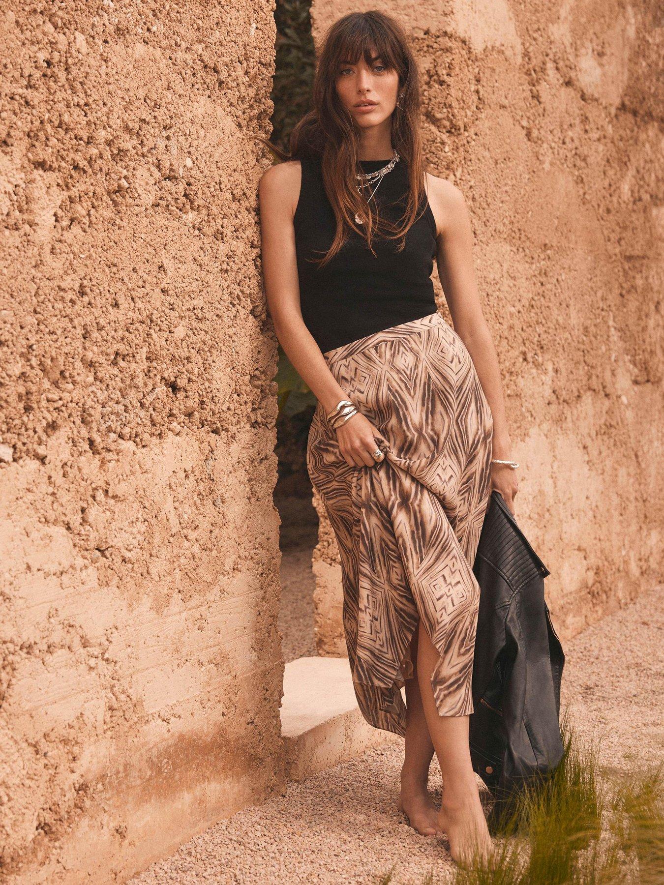 Image 3 of 6 of Mint Velvet Geo Print Skirt - Brown