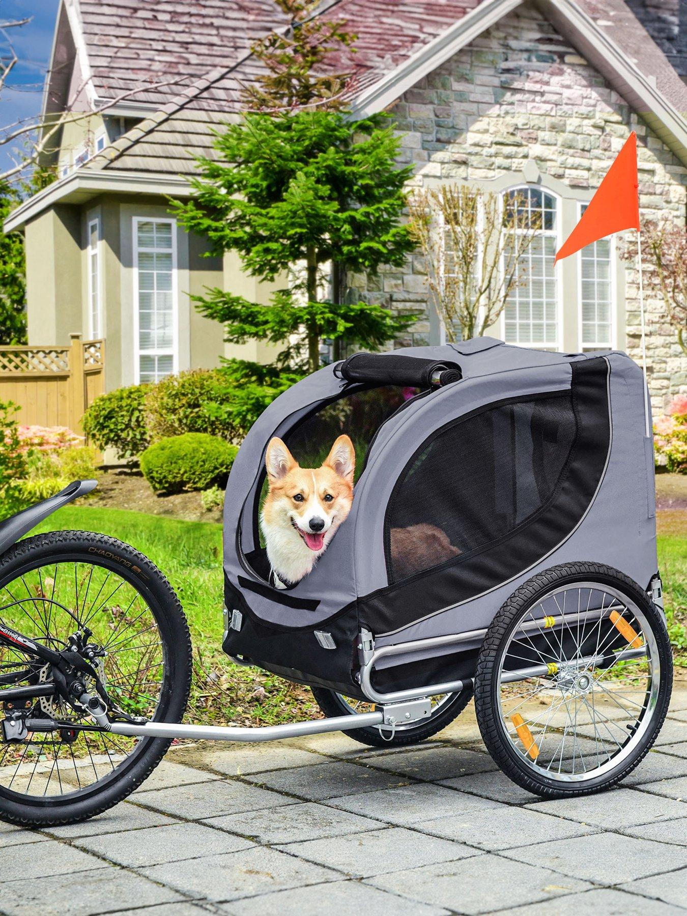 pawhut-pet-bicycle-trailer-steel-dog-bike-carrier-water-resistant-travel-grey