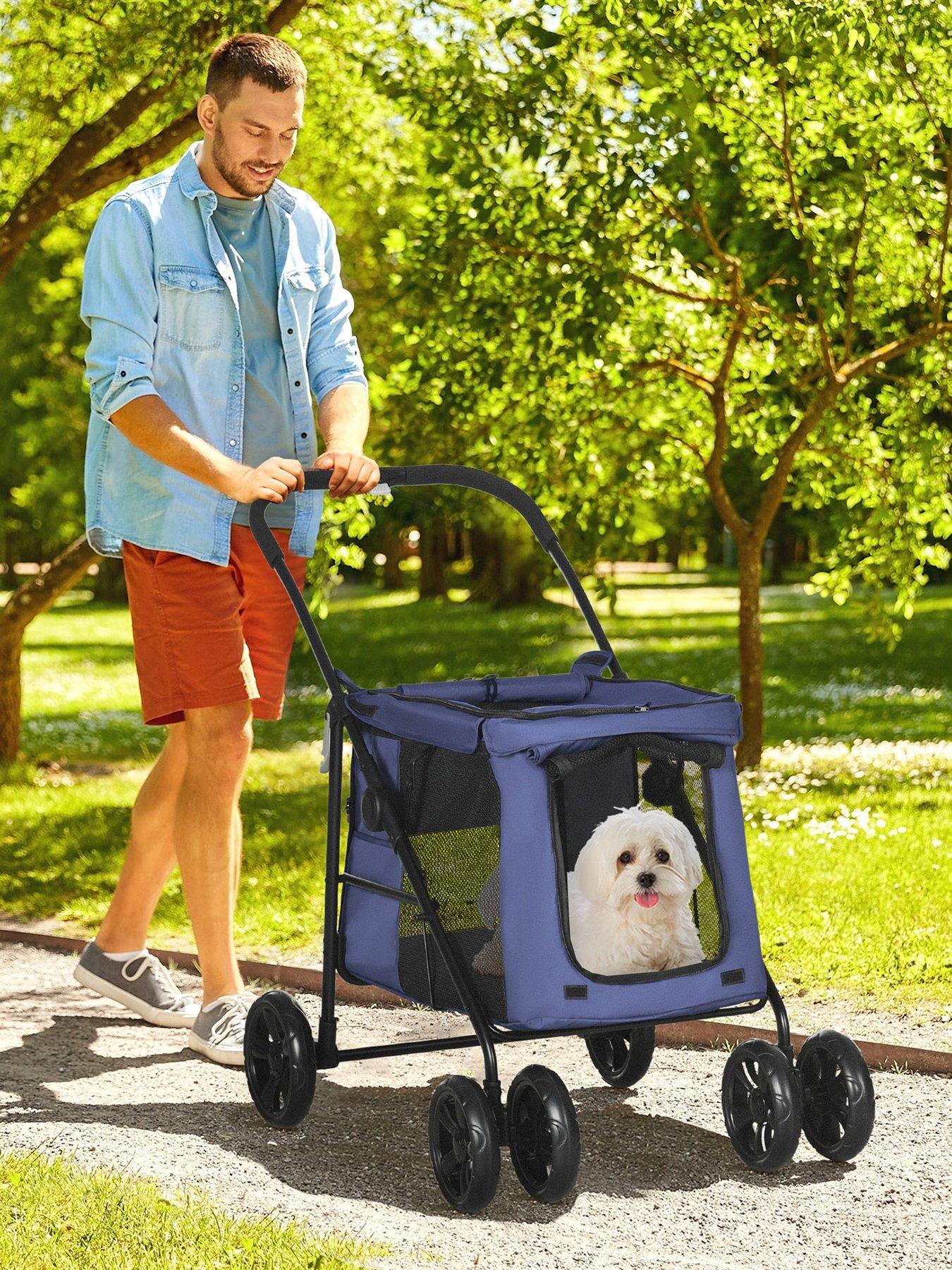 PawHut One-click Foldable Pet Stroller w/ Mesh Windows, for Small Pets - Blue