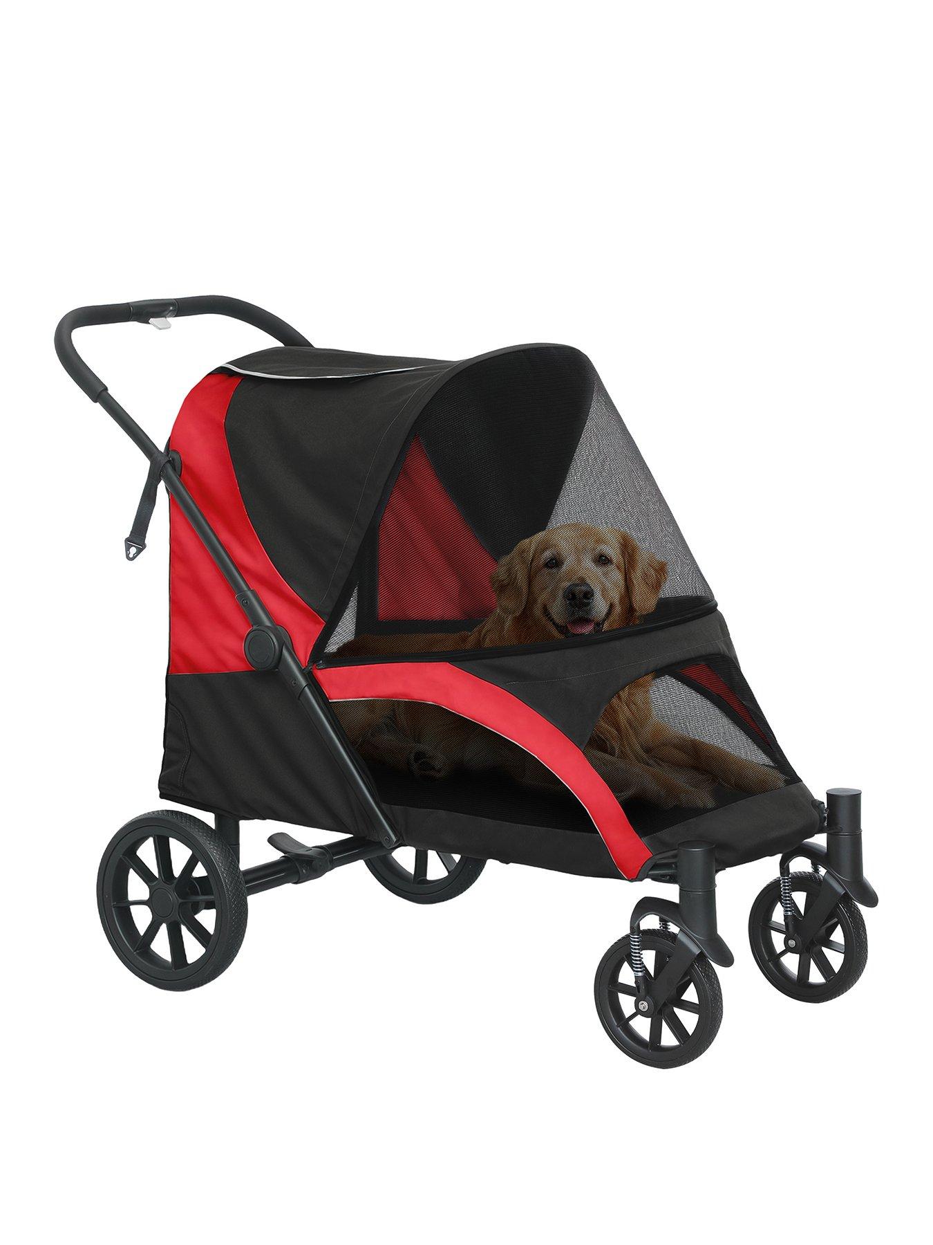  image of pawhut-foldable-pet-stroller-for-large-dogs-redblack