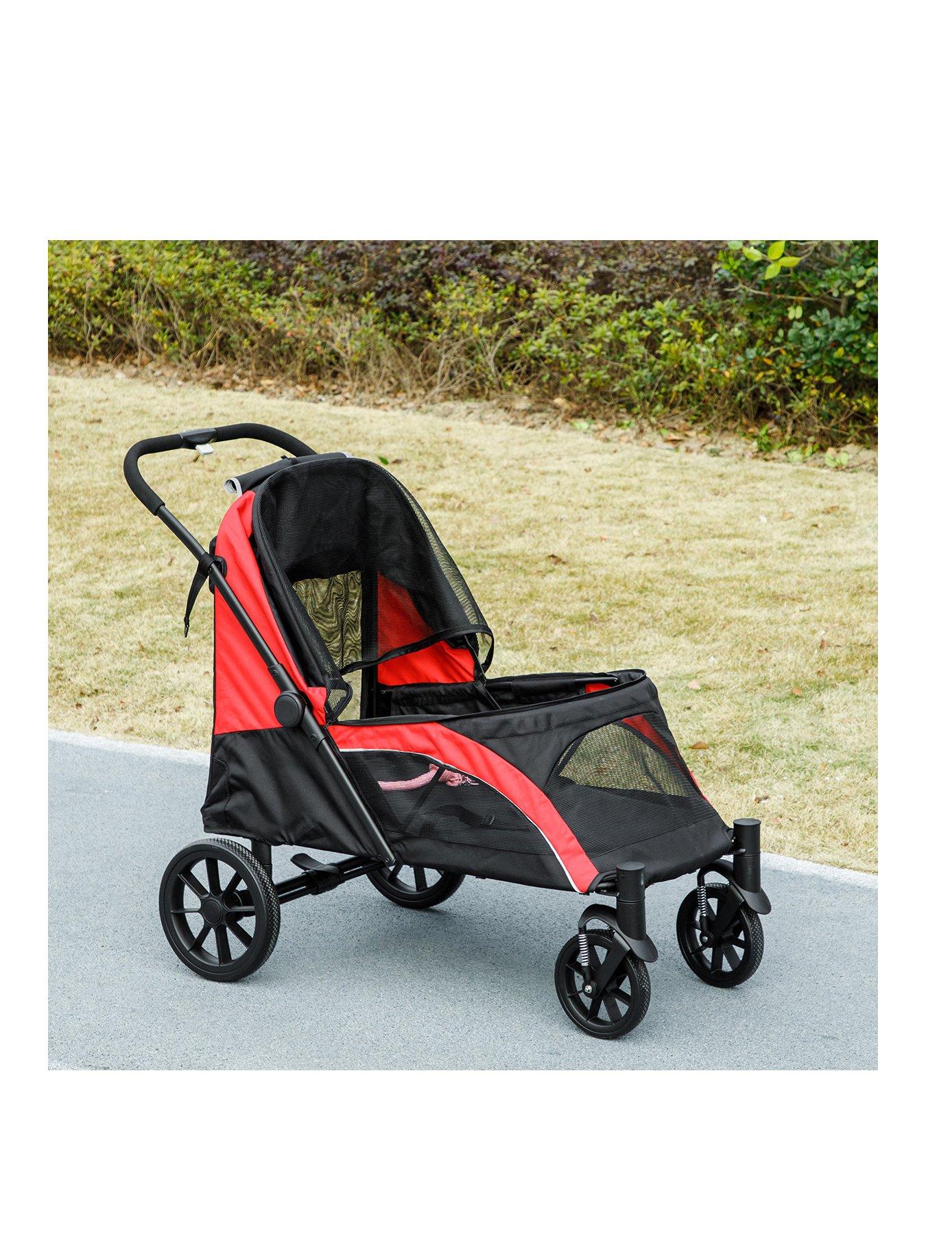  image of pawhut-foldable-pet-stroller-for-large-dogs-redblack