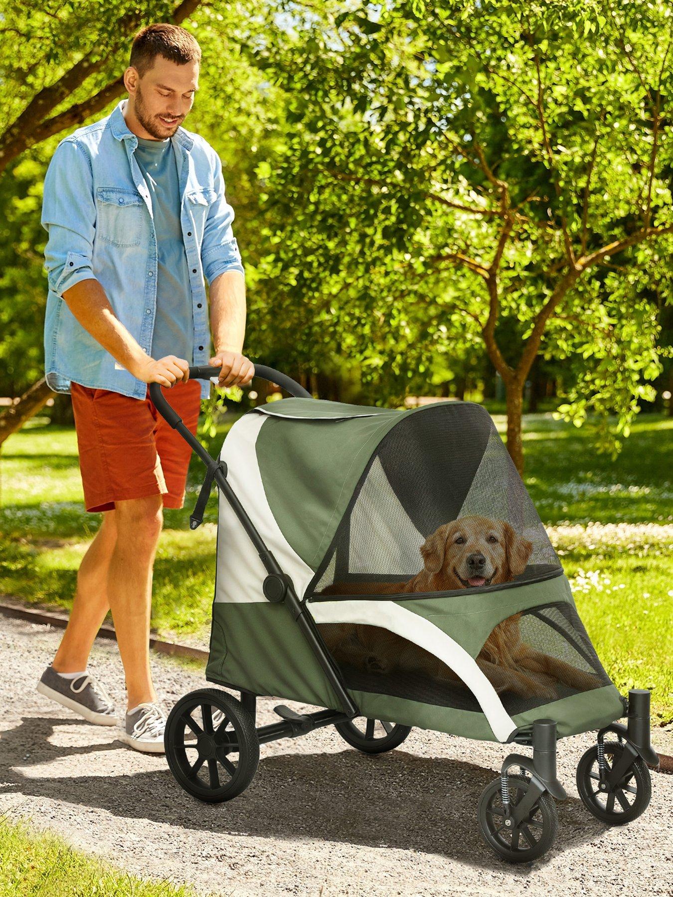 pawhut-foldable-pet-stroller-for-large-dogs-dark-green