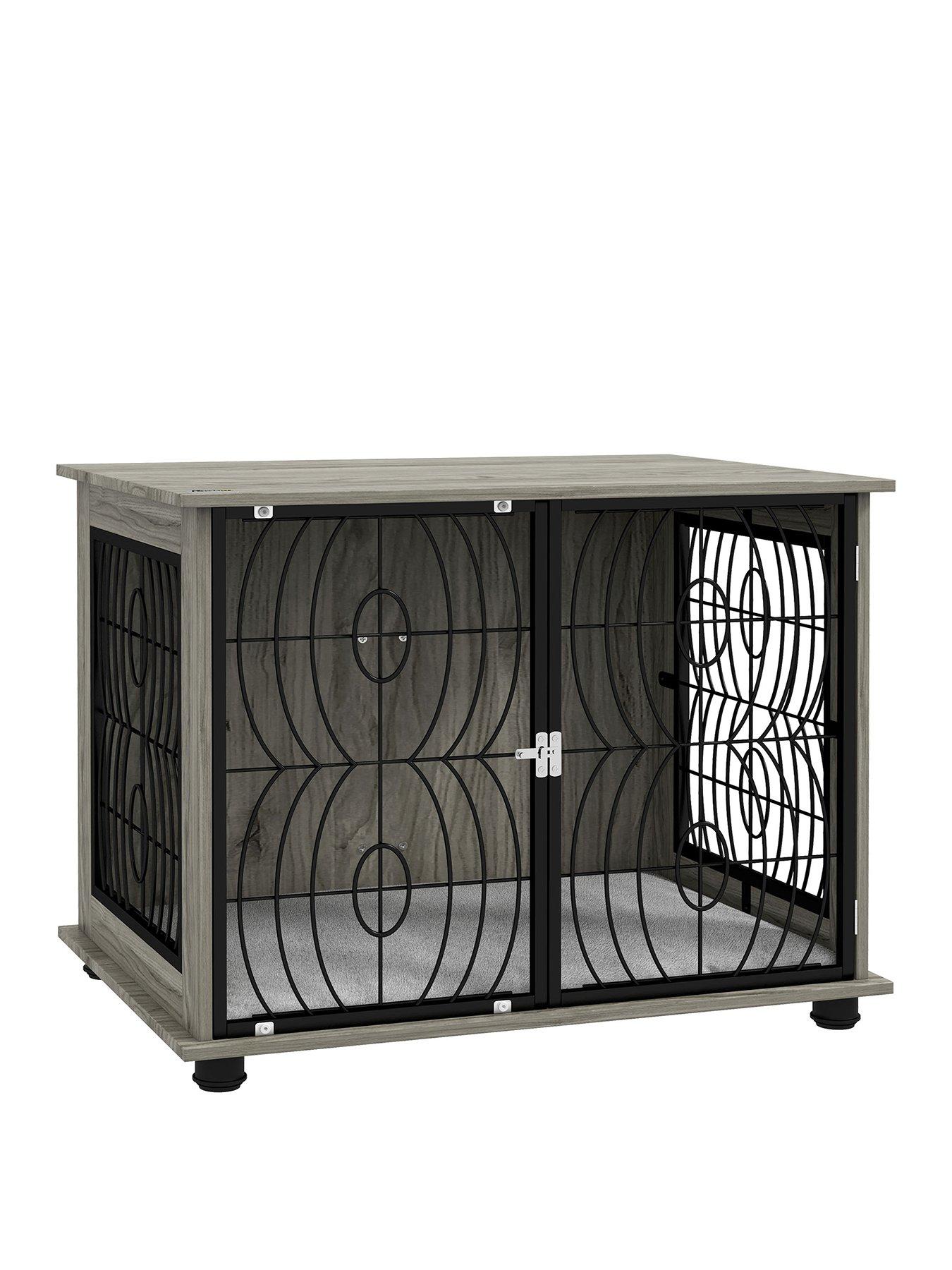 Image 2 of 7 of PawHut Dog Crate Furniture End Table with Cushion for Medium Dogs