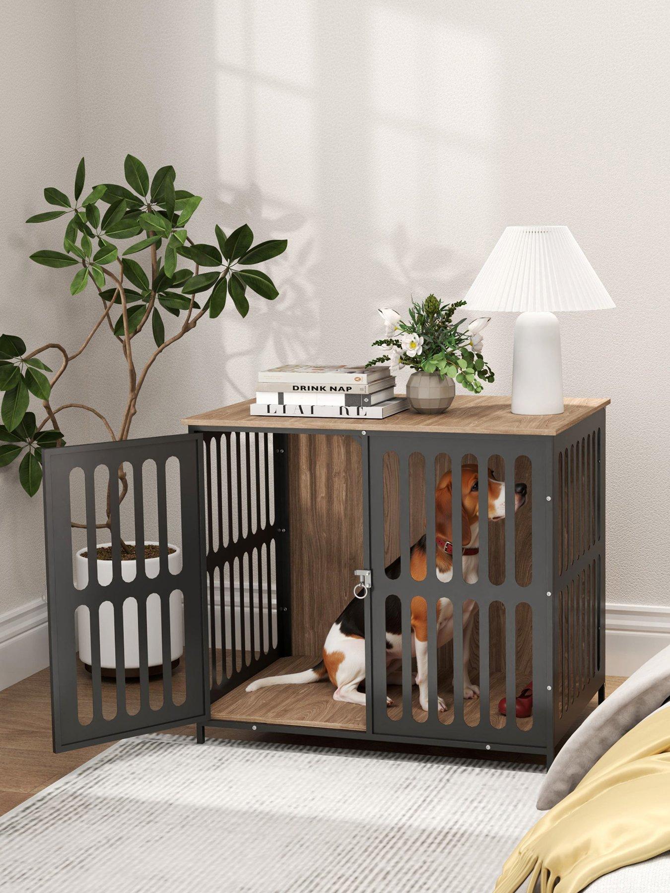 Image 1 of 7 of PawHut Dog Crate Furniture with Anti-Chew Resistant Mesh for Medium Dogs
