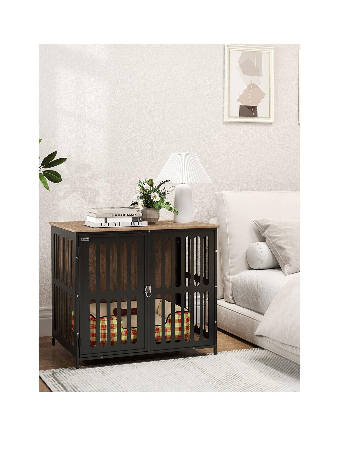 Image 2 of 7 of PawHut Dog Crate Furniture with Anti-Chew Resistant Mesh for Medium Dogs