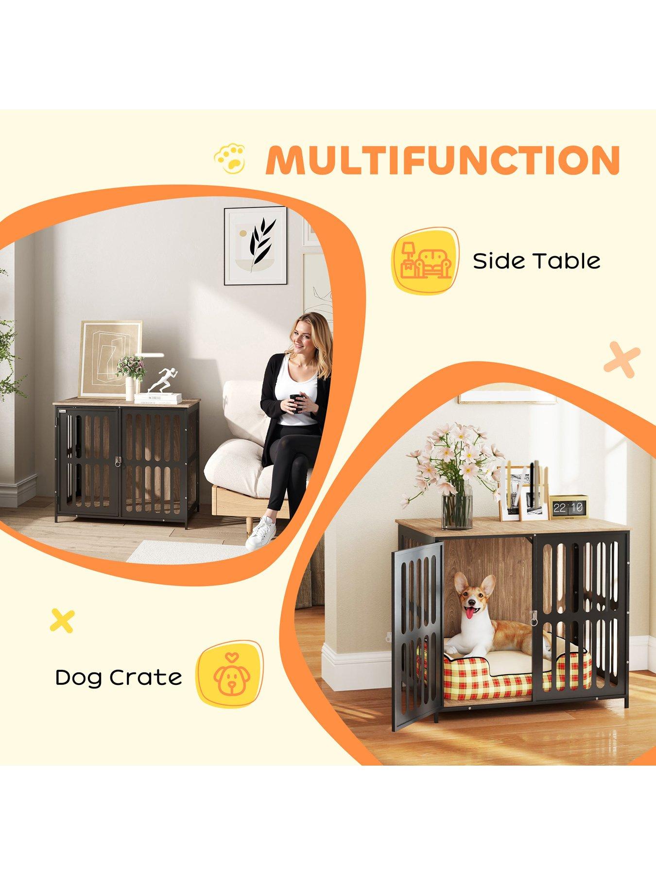 Image 5 of 7 of PawHut Dog Crate Furniture with Anti-Chew Resistant Mesh for Medium Dogs