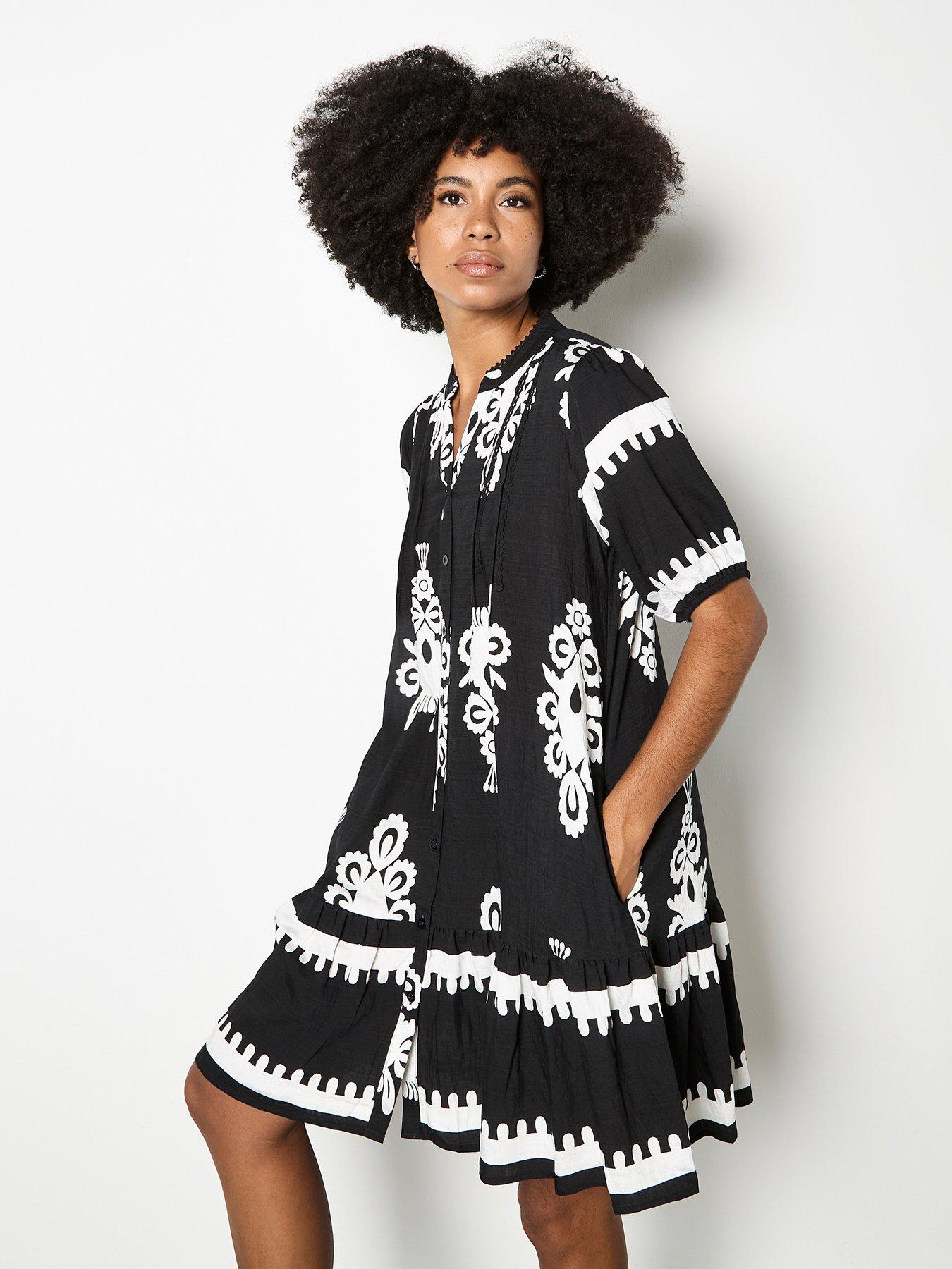 Image 1 of 4 of Apricot Baroque Pleat Detail Shirt Dress - Black