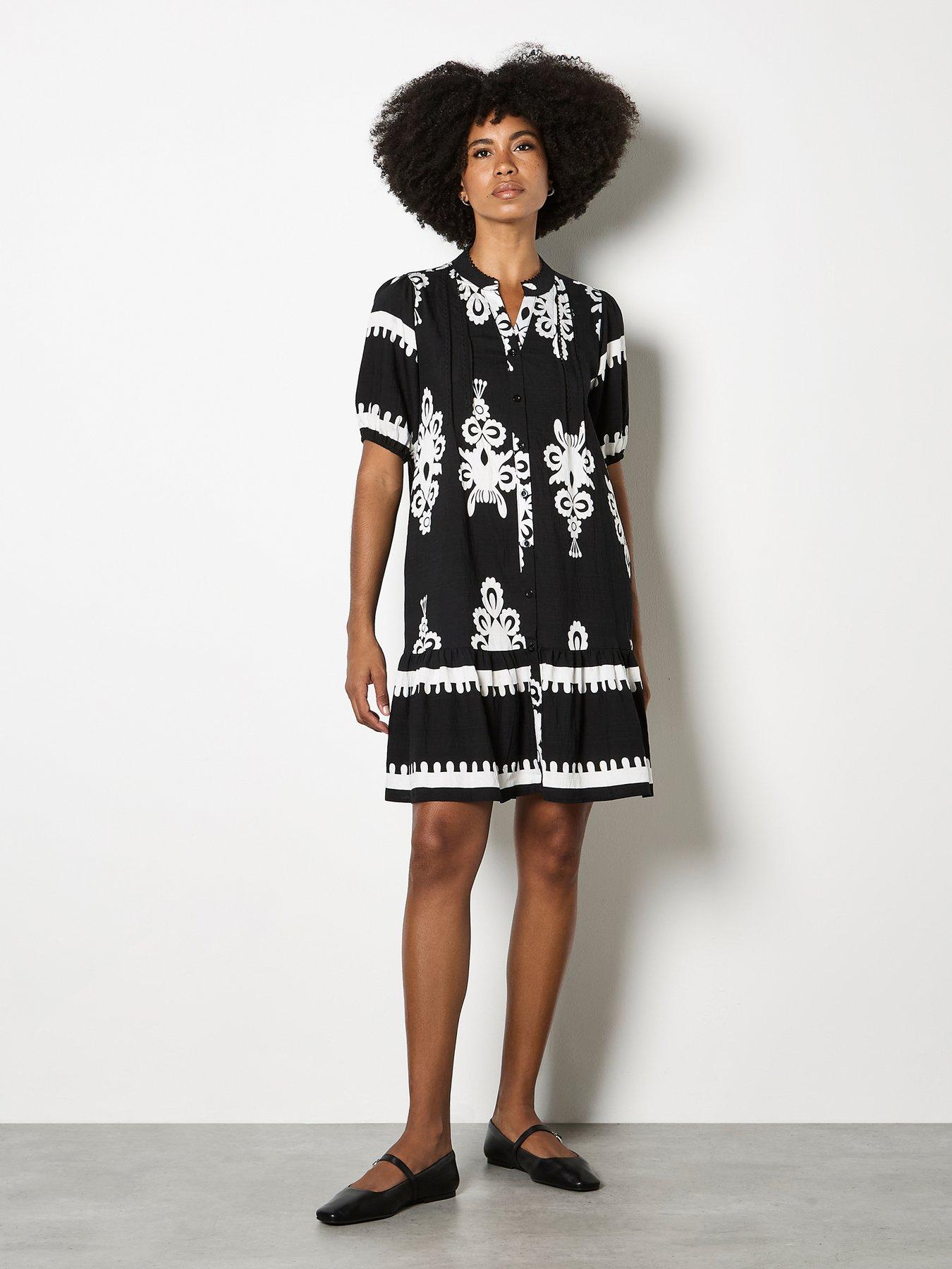 Image 3 of 4 of Apricot Baroque Pleat Detail Shirt Dress - Black