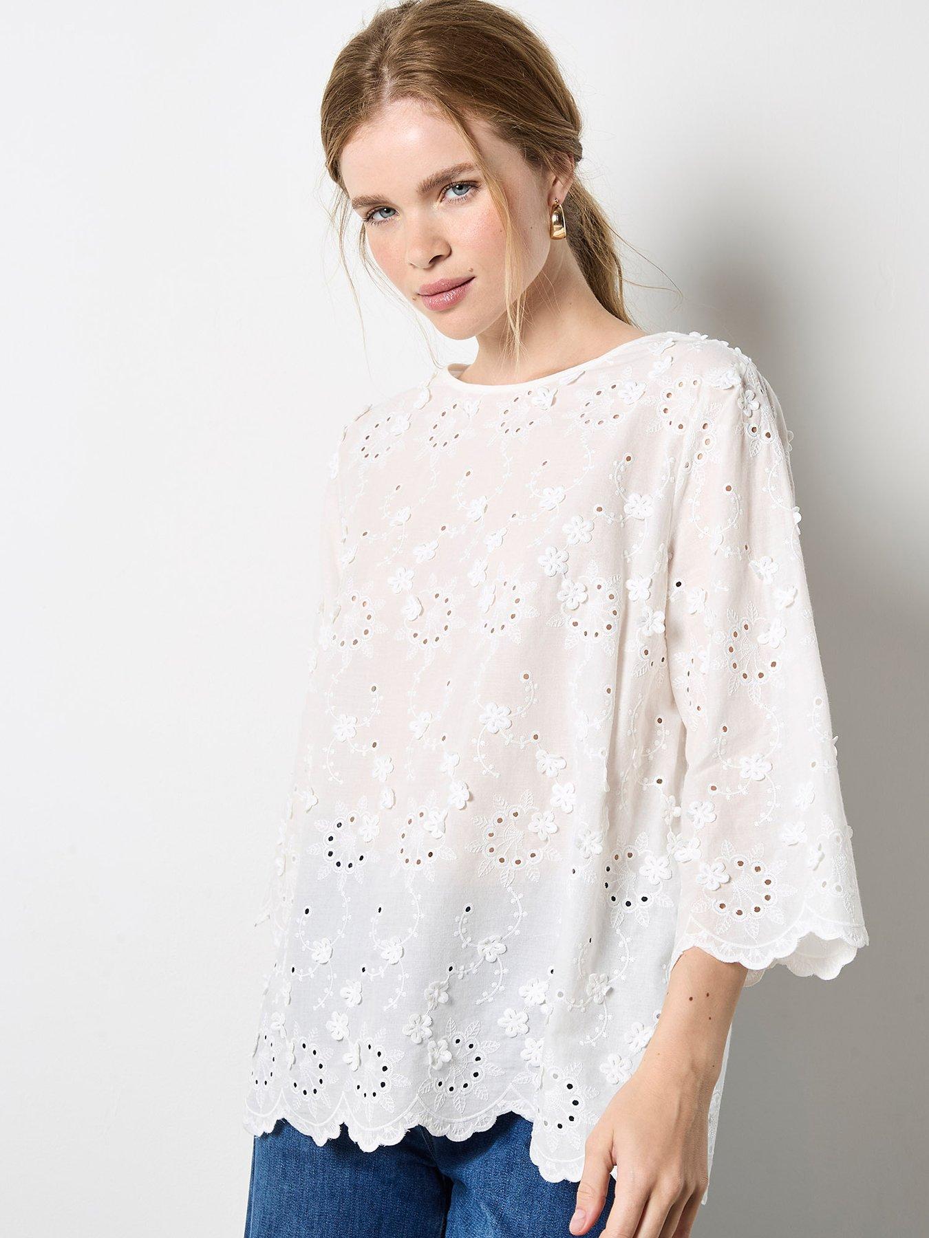 Image 1 of 4 of Apricot 3D Mini Flower Bell Sleeve Top - White