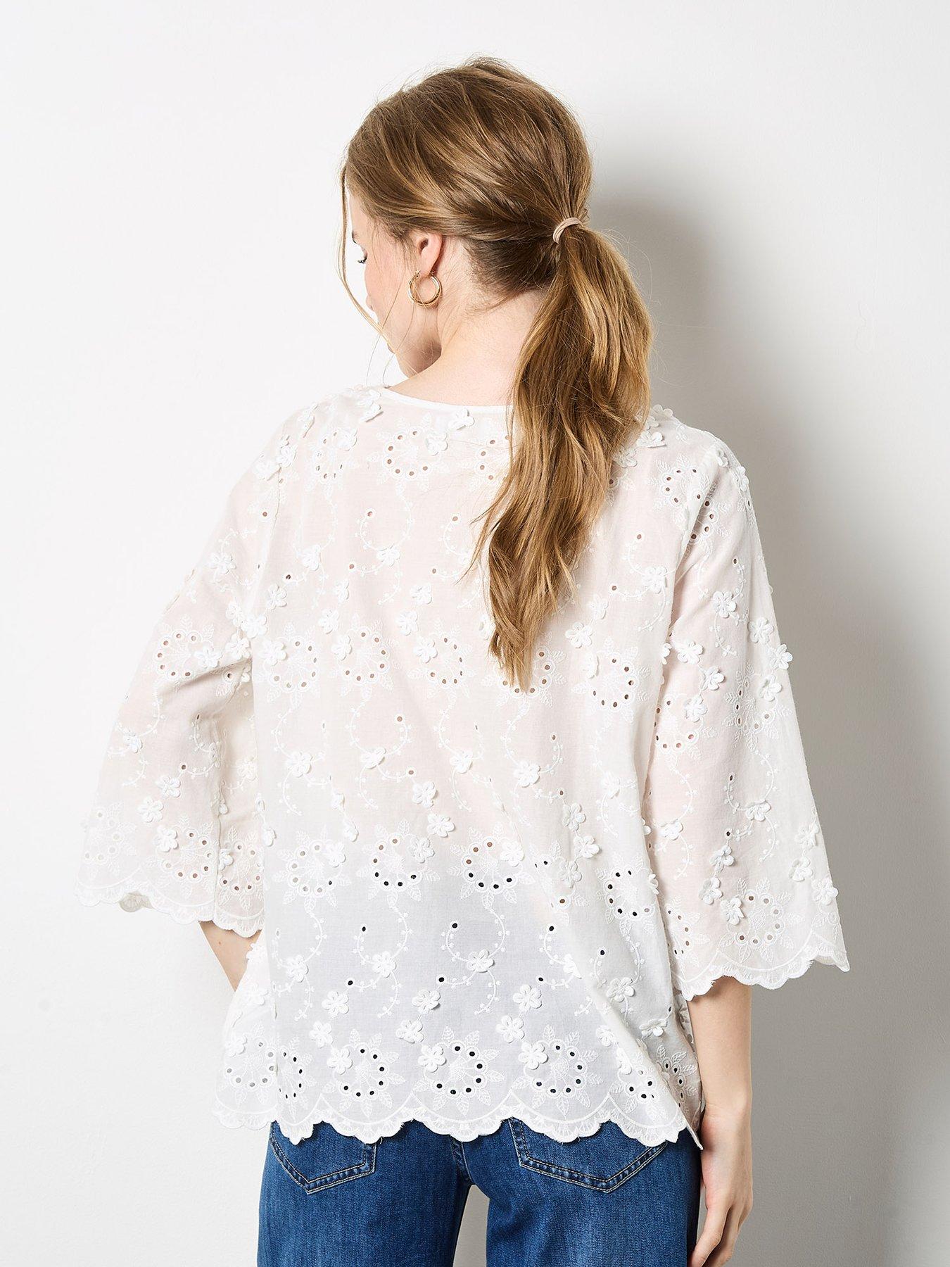 Image 2 of 4 of Apricot 3D Mini Flower Bell Sleeve Top - White