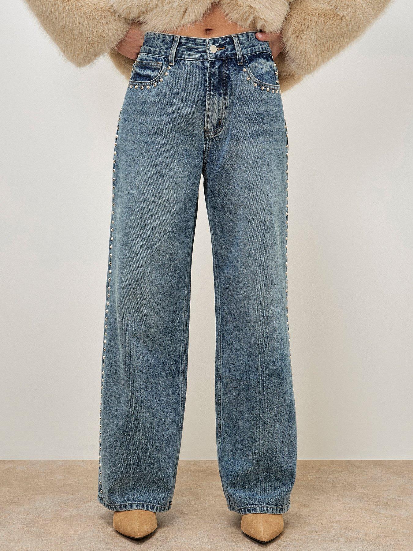  image of apricot-stud-wide-flare-jeansnbsp--blue