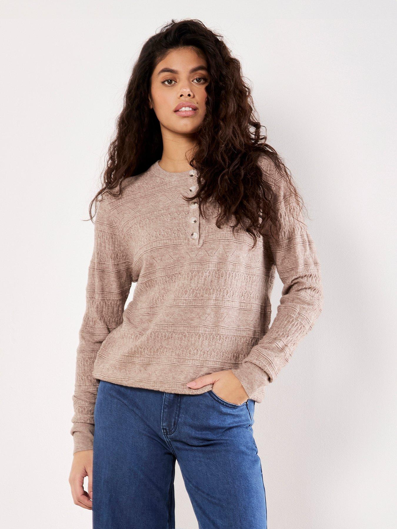 apricot-button-detail-pointelle-jumper-beige