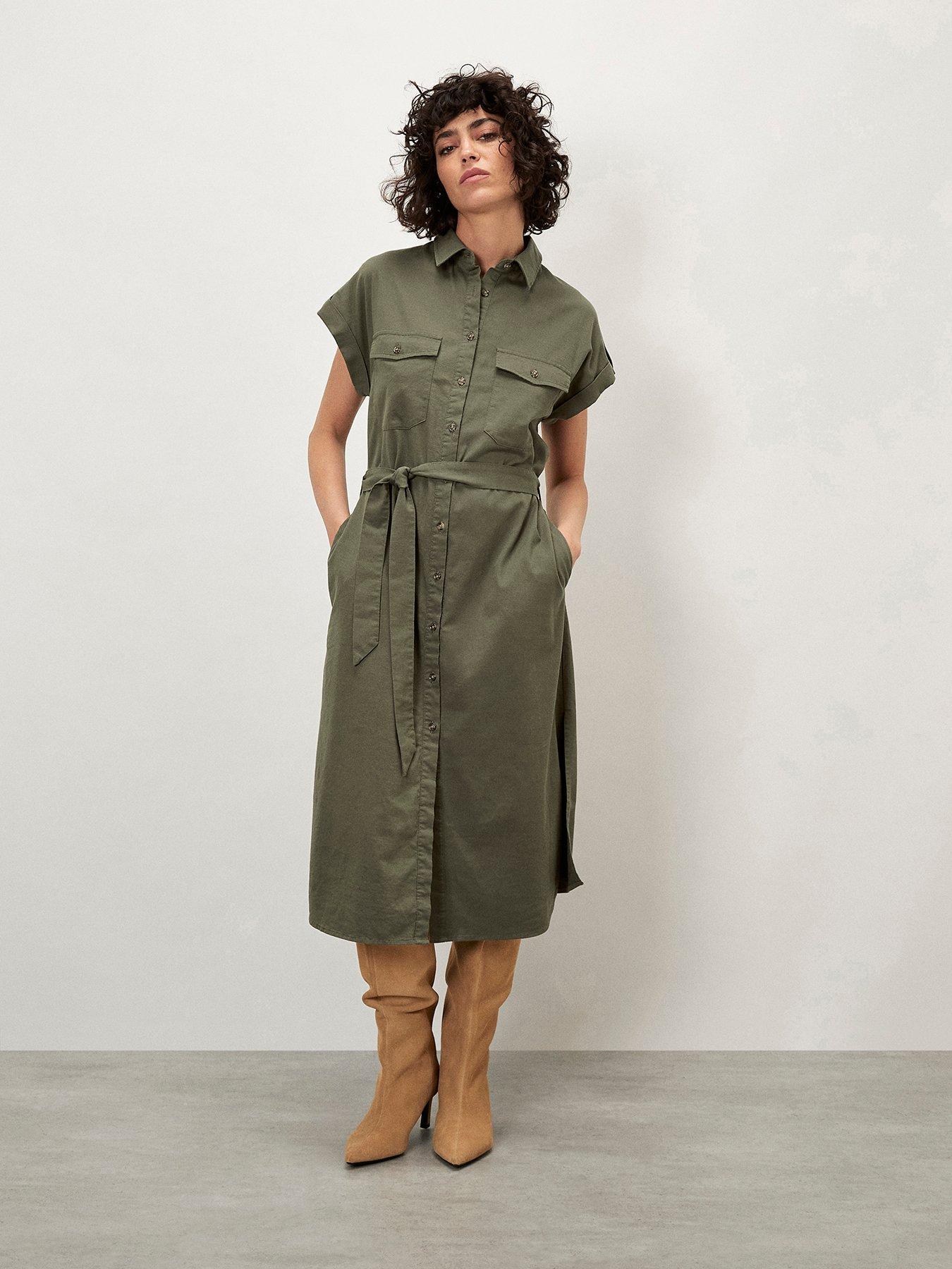 undefined Midi Belted Dress - Khaki