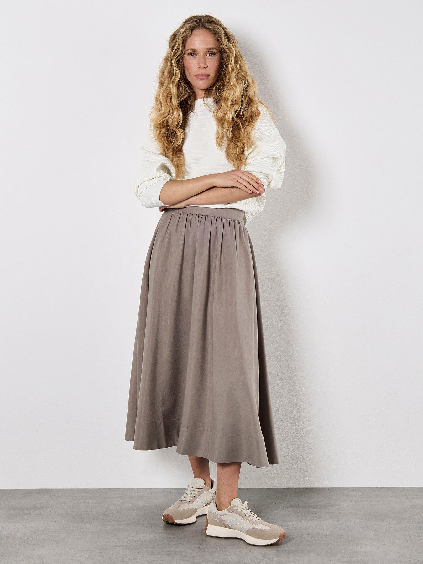 Image 1 of 4 of Apricot Peach Slub A-Line Midaxi Skirt - Grey