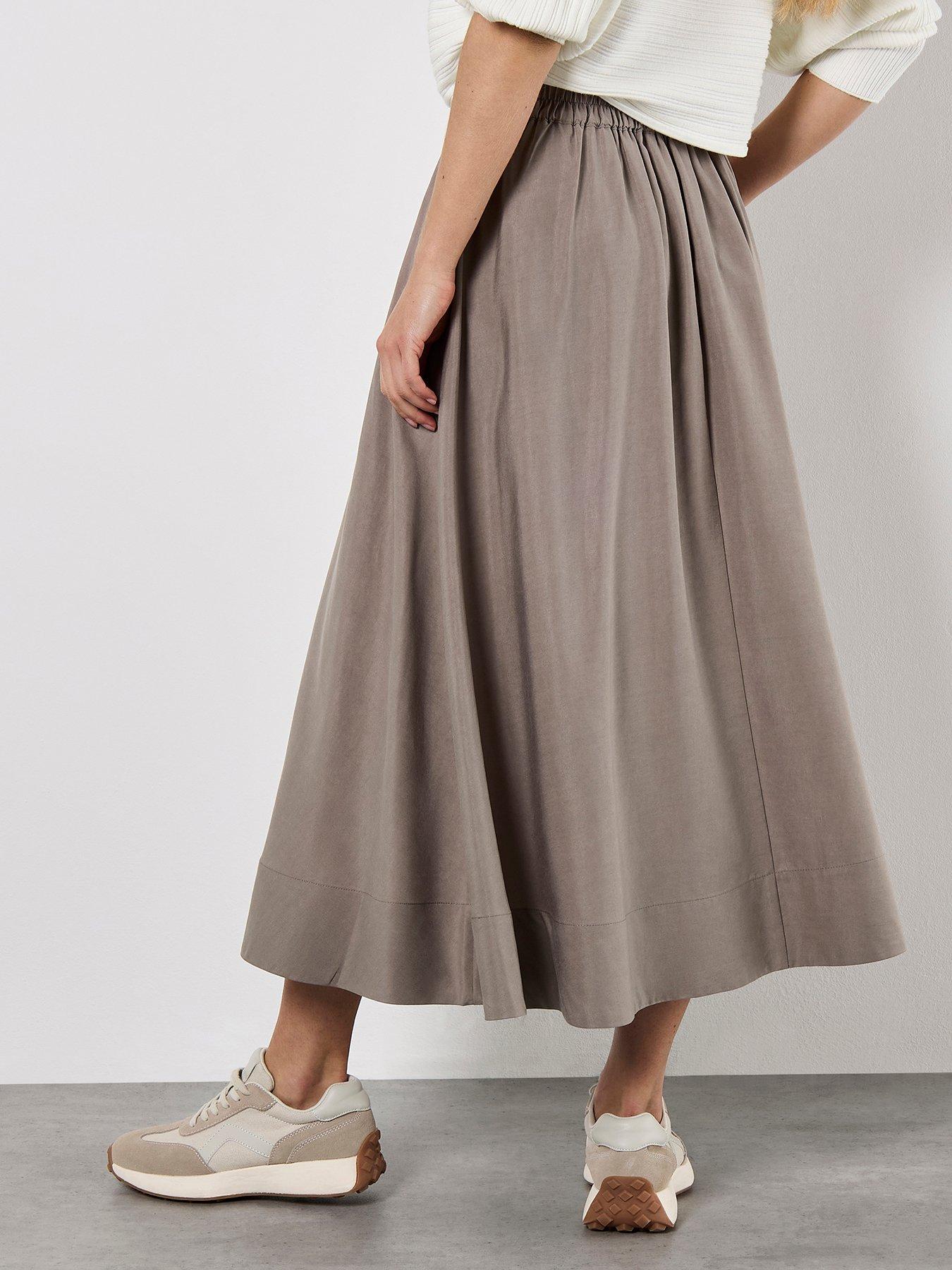 Image 2 of 4 of Apricot Peach Slub A-Line Midaxi Skirt - Grey
