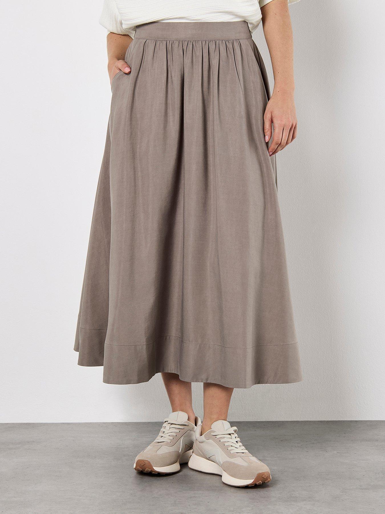 Image 3 of 4 of Apricot Peach Slub A-Line Midaxi Skirt - Grey