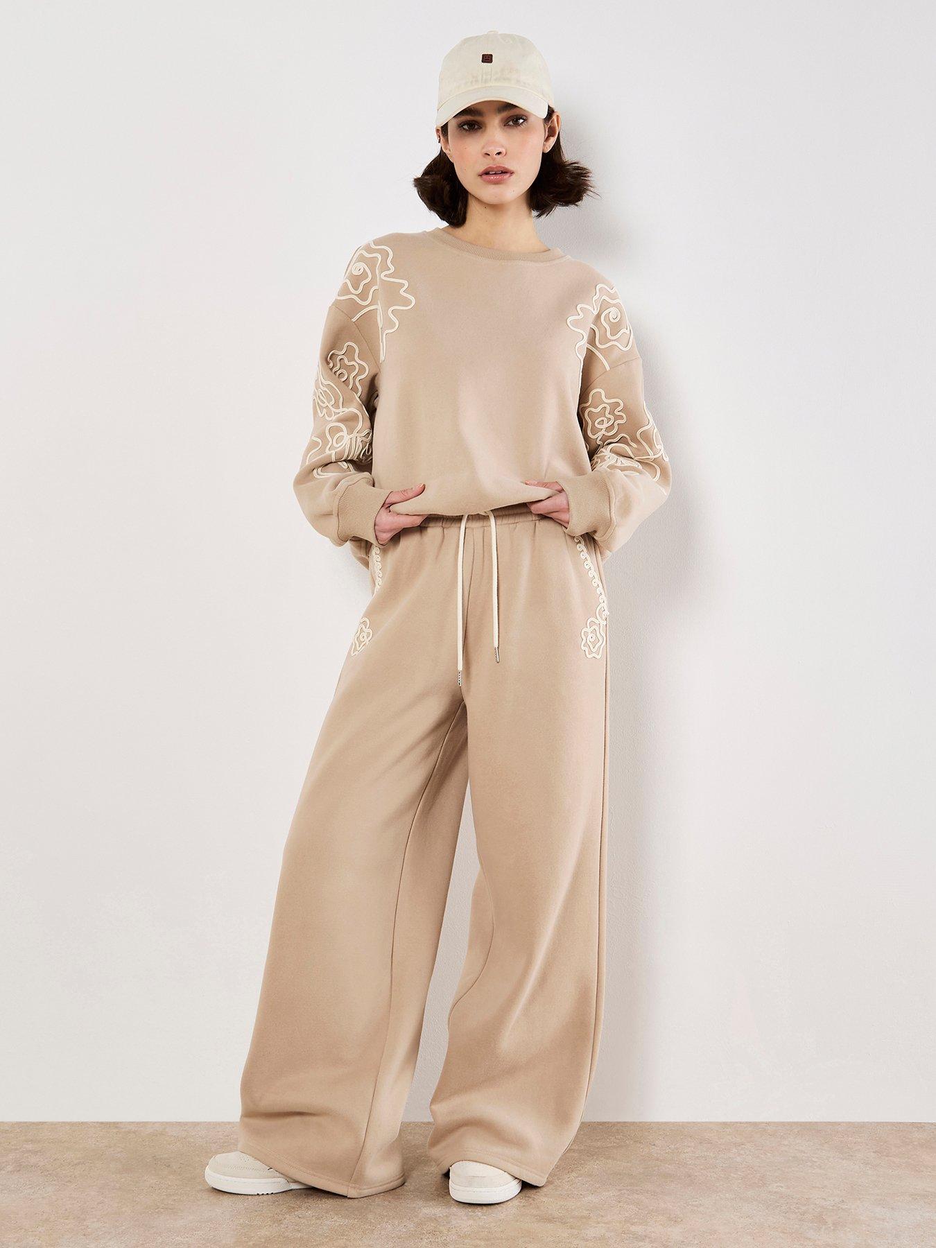 undefined Cornelli Embroider Sweat Trouser - Cream