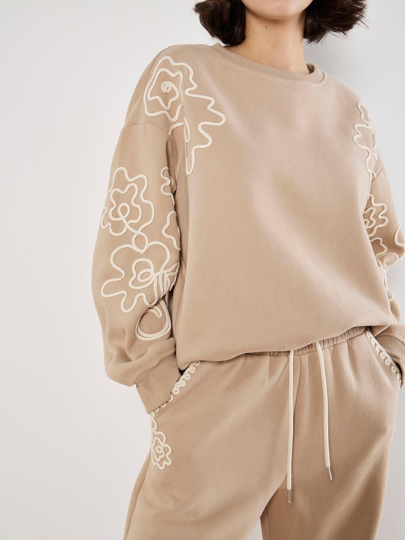 Image 4 of 4 of Apricot Floral Cornelli Embroided Sweatshirt - Cream