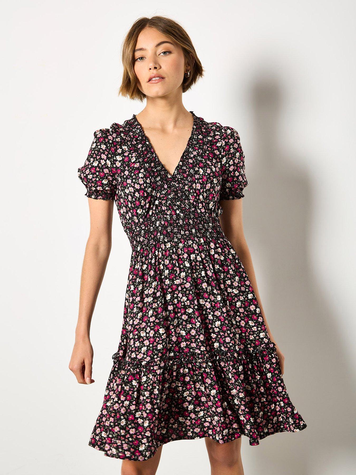 undefined Floral Blooms Ditsy Smock Dress - Black