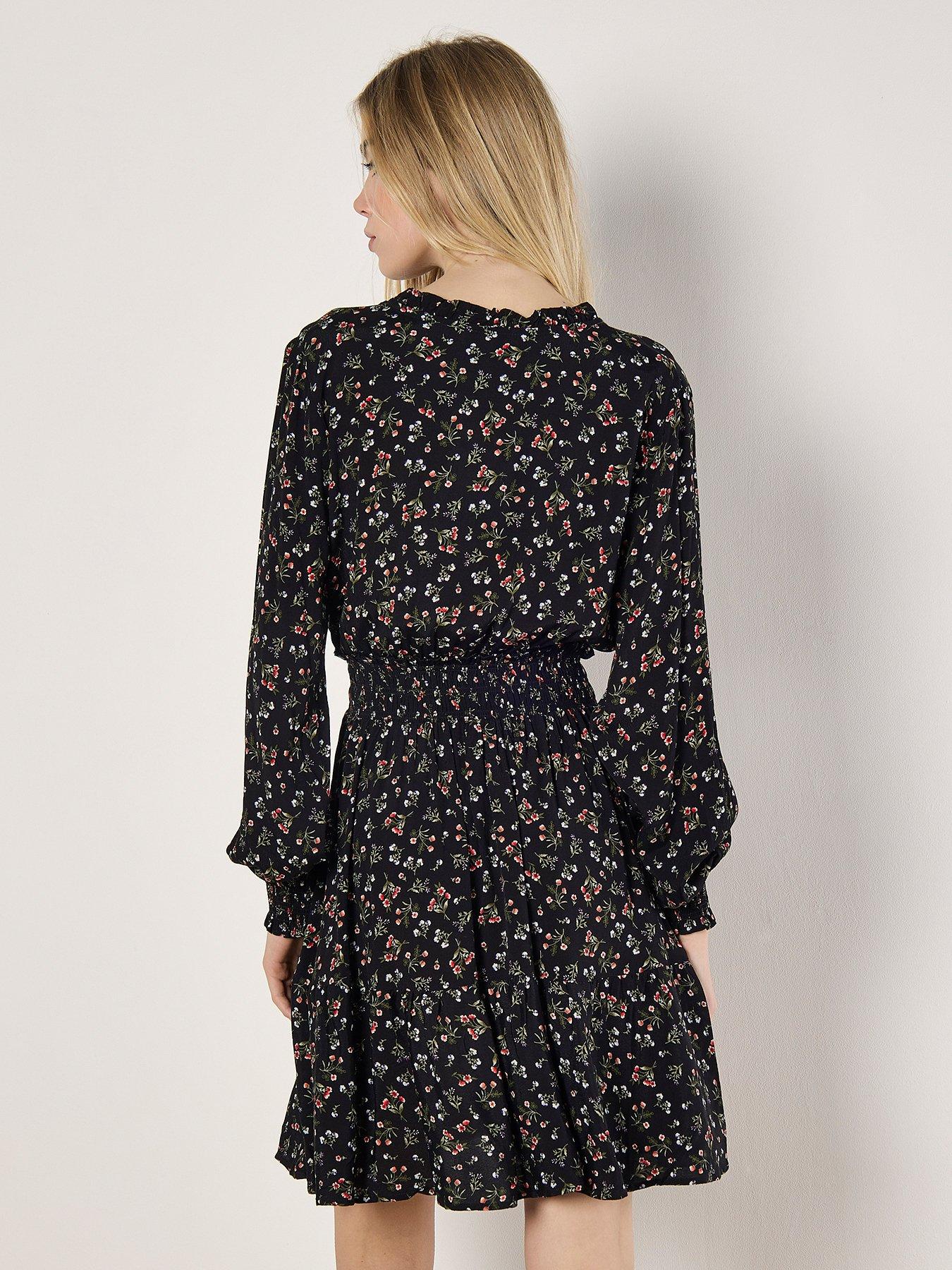 Image 2 of 5 of Apricot Vintage Ditsy Frill Smock Waist Dress