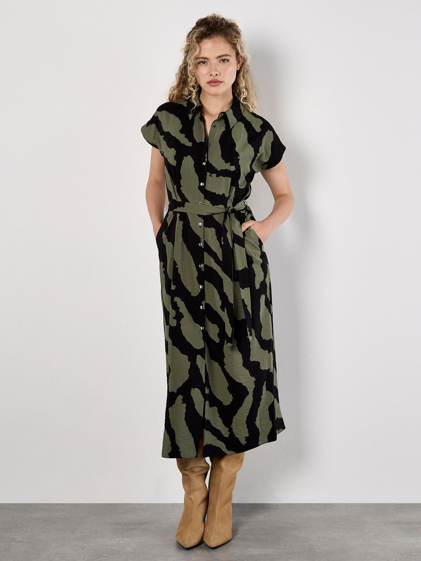 undefined Painterly Zebra Print Shirt Dress - Khaki
