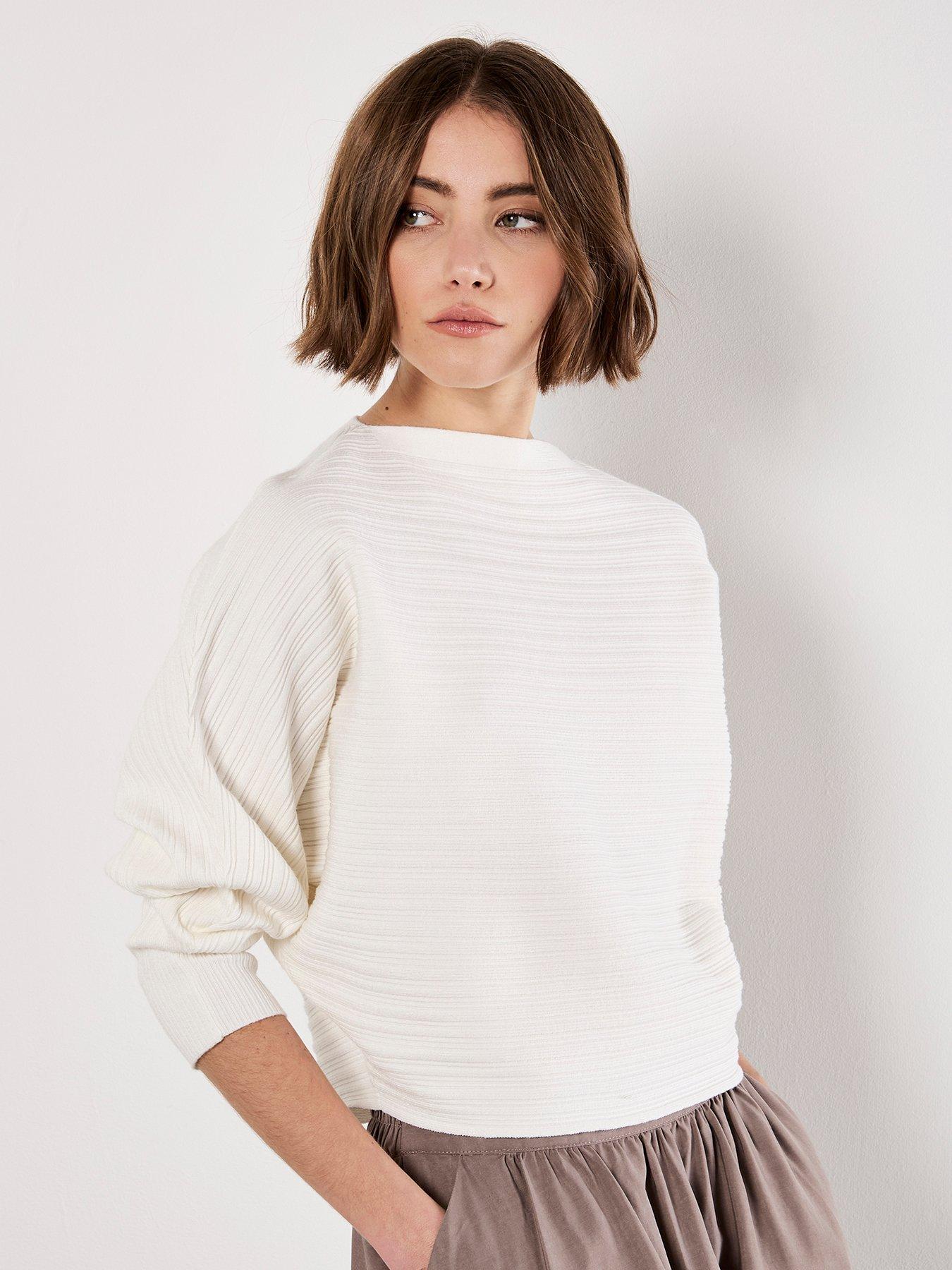 undefined Multi Self Rib Batwing Jumper - White
