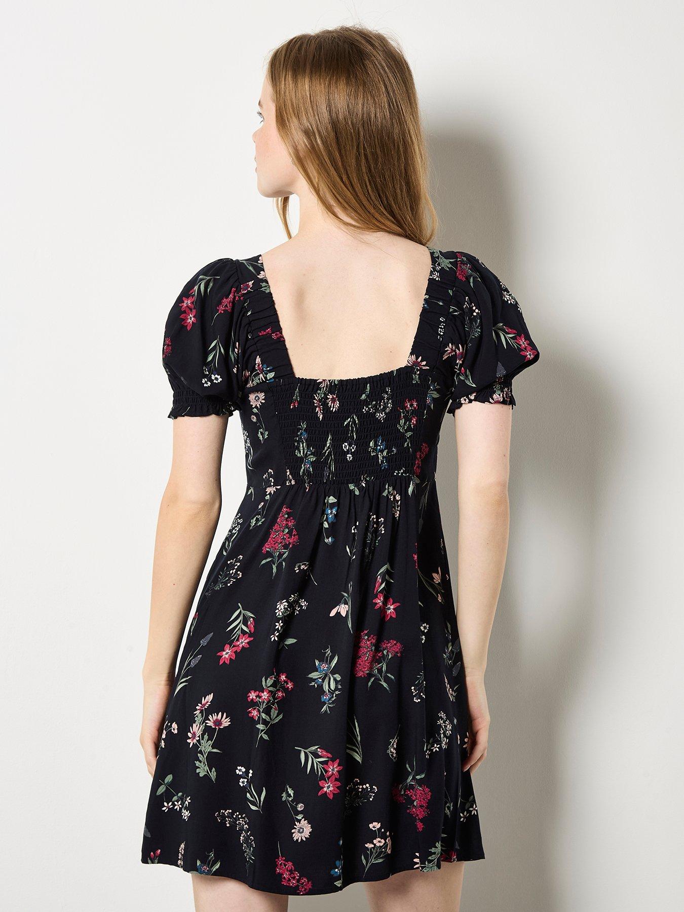Image 2 of 5 of Apricot Botanical Floral Tea Dress - Black