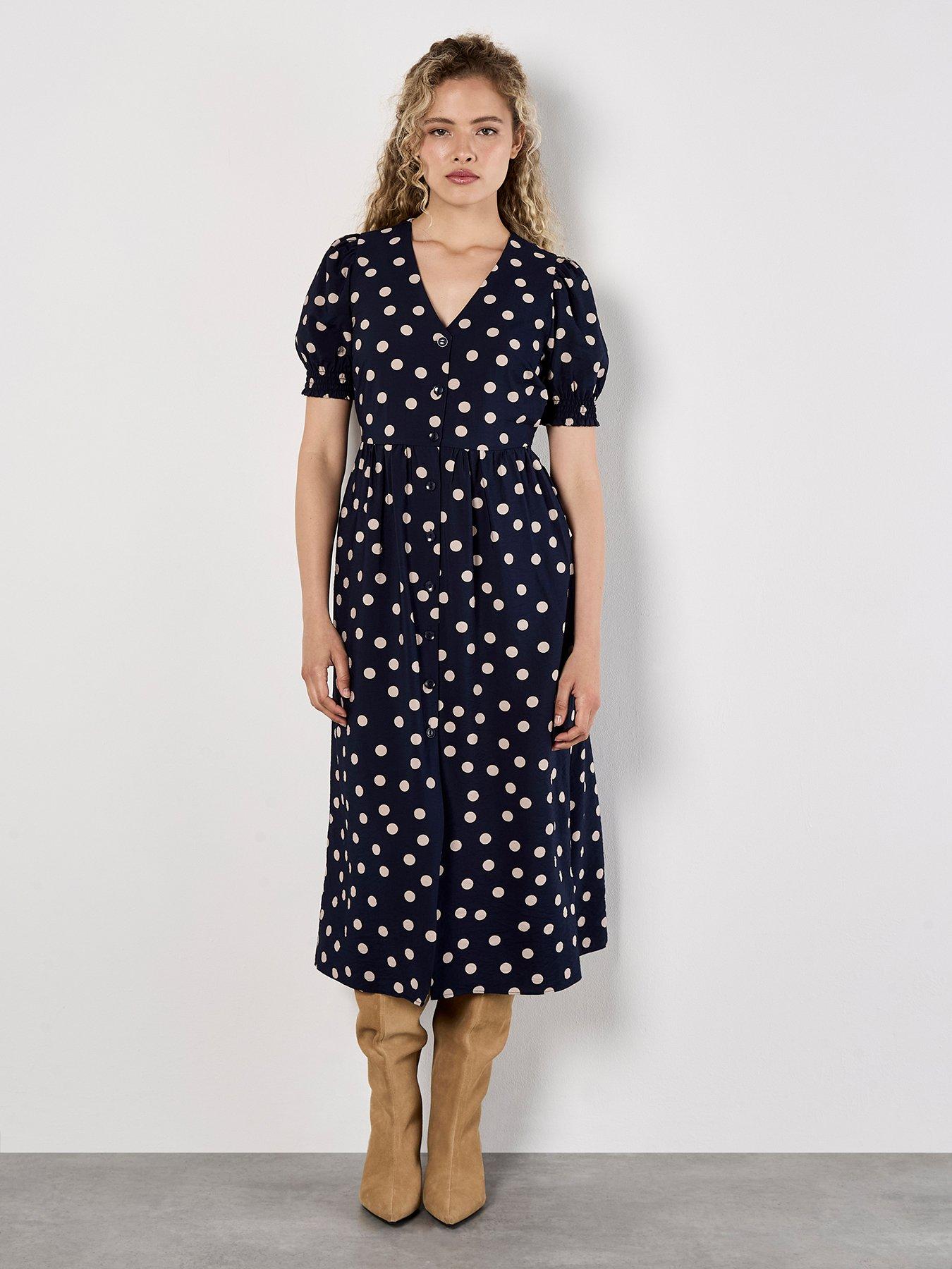 apricot-polka-dot-button-down-midi-dress