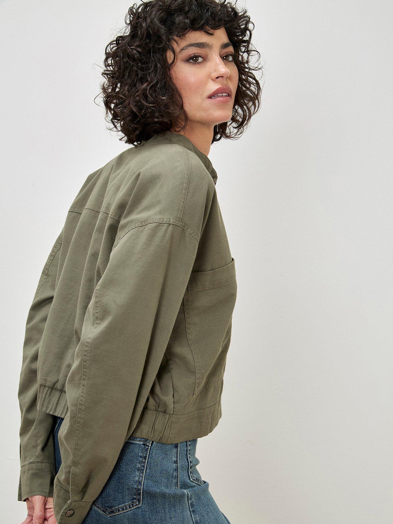 Image 2 of 4 of Apricot Denim Bomber Jacket - Khaki