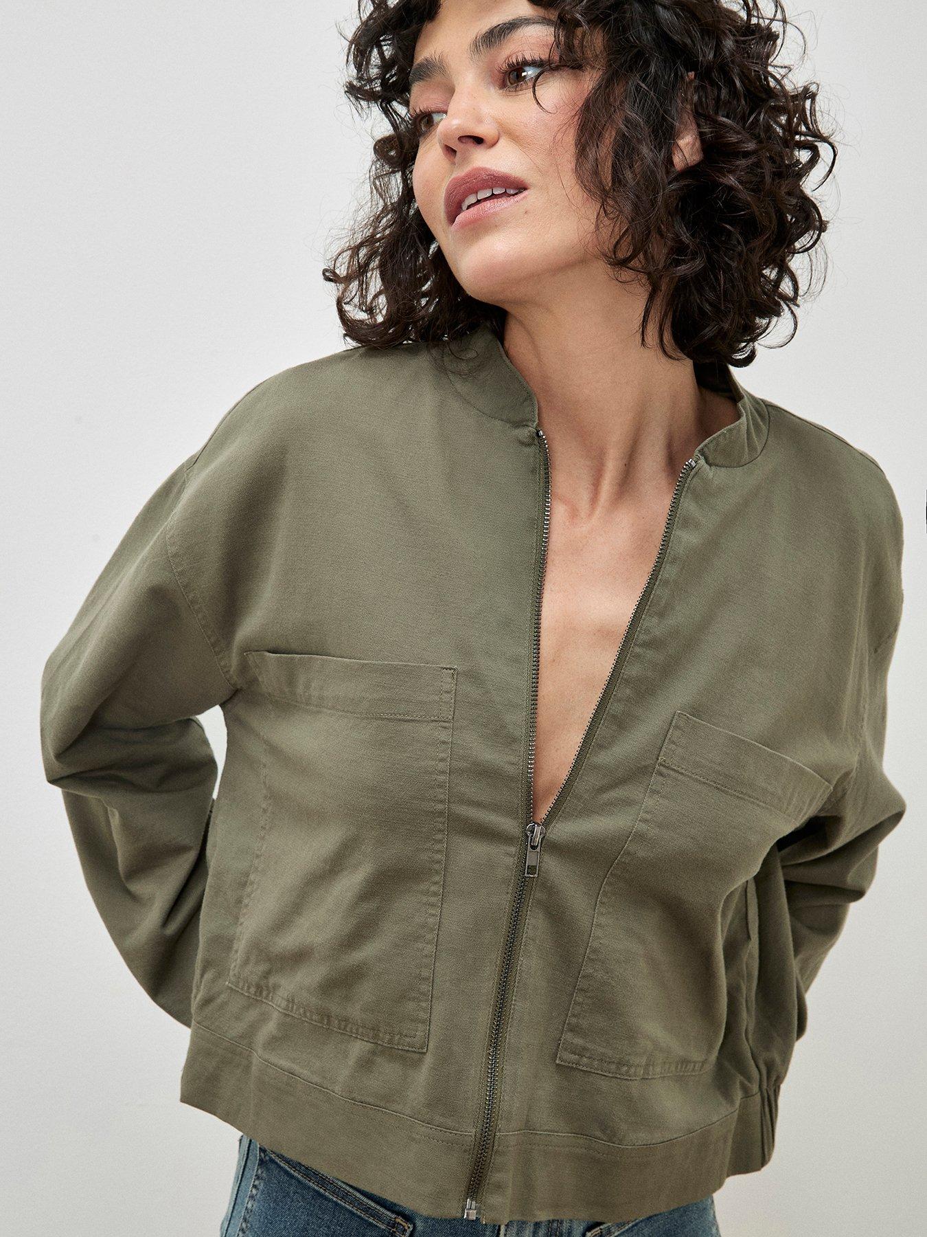 Image 3 of 4 of Apricot Denim Bomber Jacket - Khaki