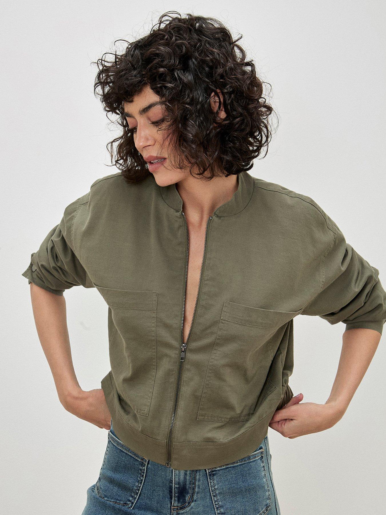 Image 4 of 4 of Apricot Denim Bomber Jacket - Khaki