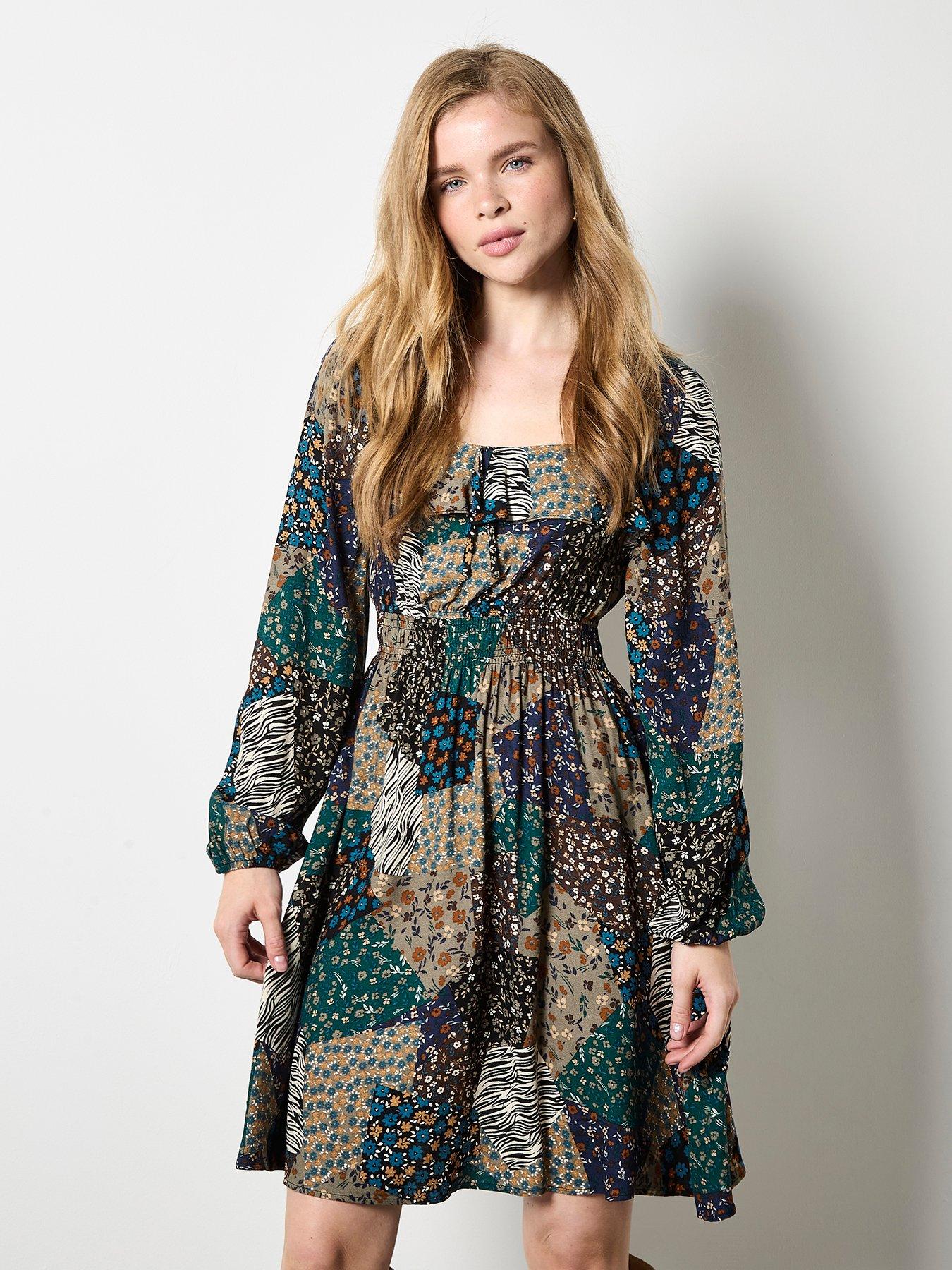 apricot-milkmaid-patchwork-mini-dress-khaki