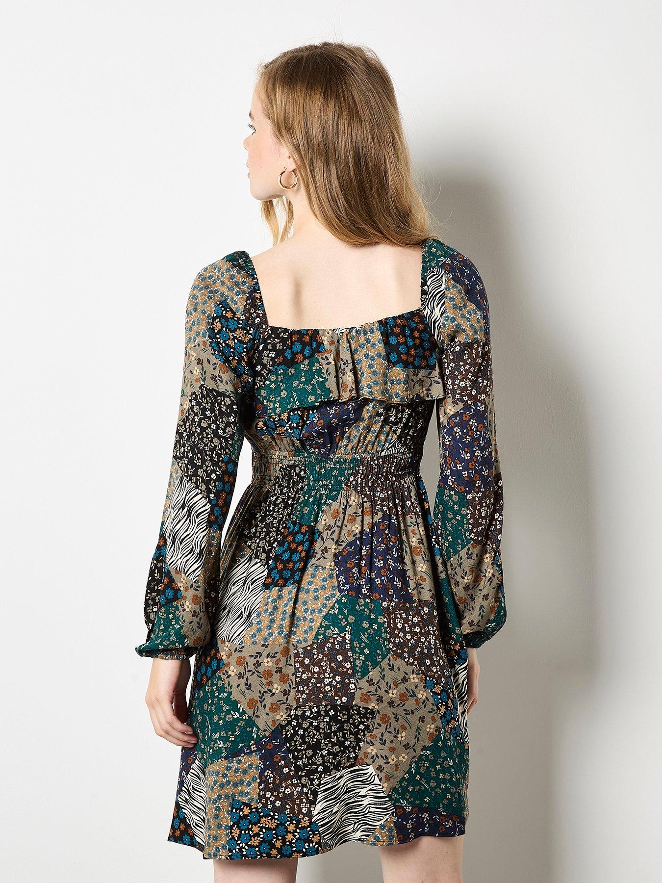 Image 2 of 4 of Apricot Milkmaid Patchwork Mini Dress - Khaki