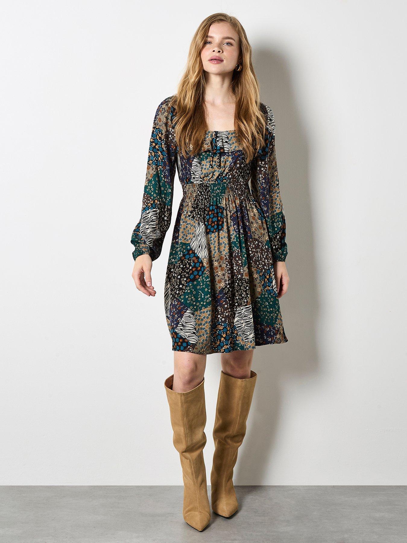 Image 3 of 4 of Apricot Milkmaid Patchwork Mini Dress - Khaki