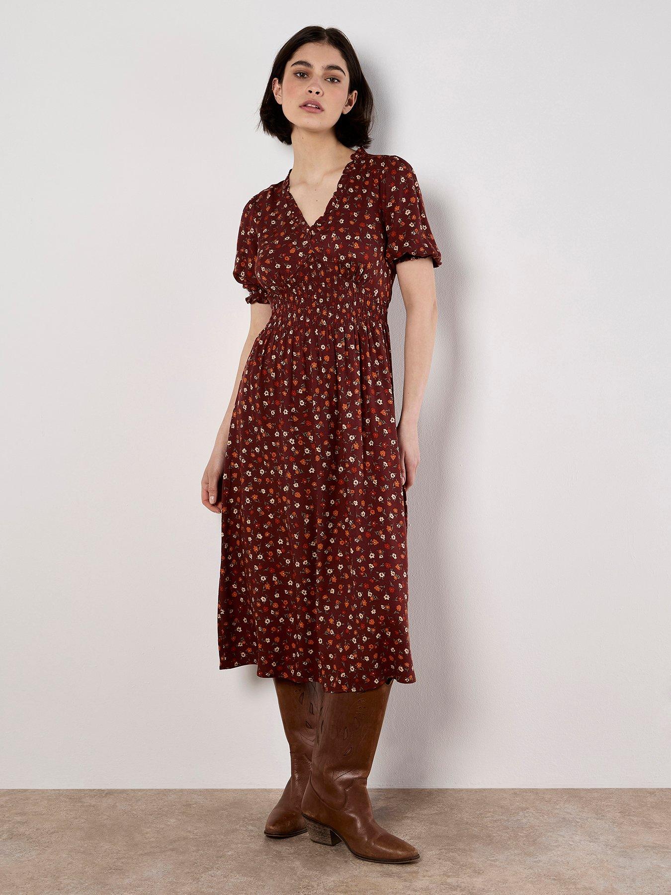 undefined Ditsy Smocked Waist Tea Dress