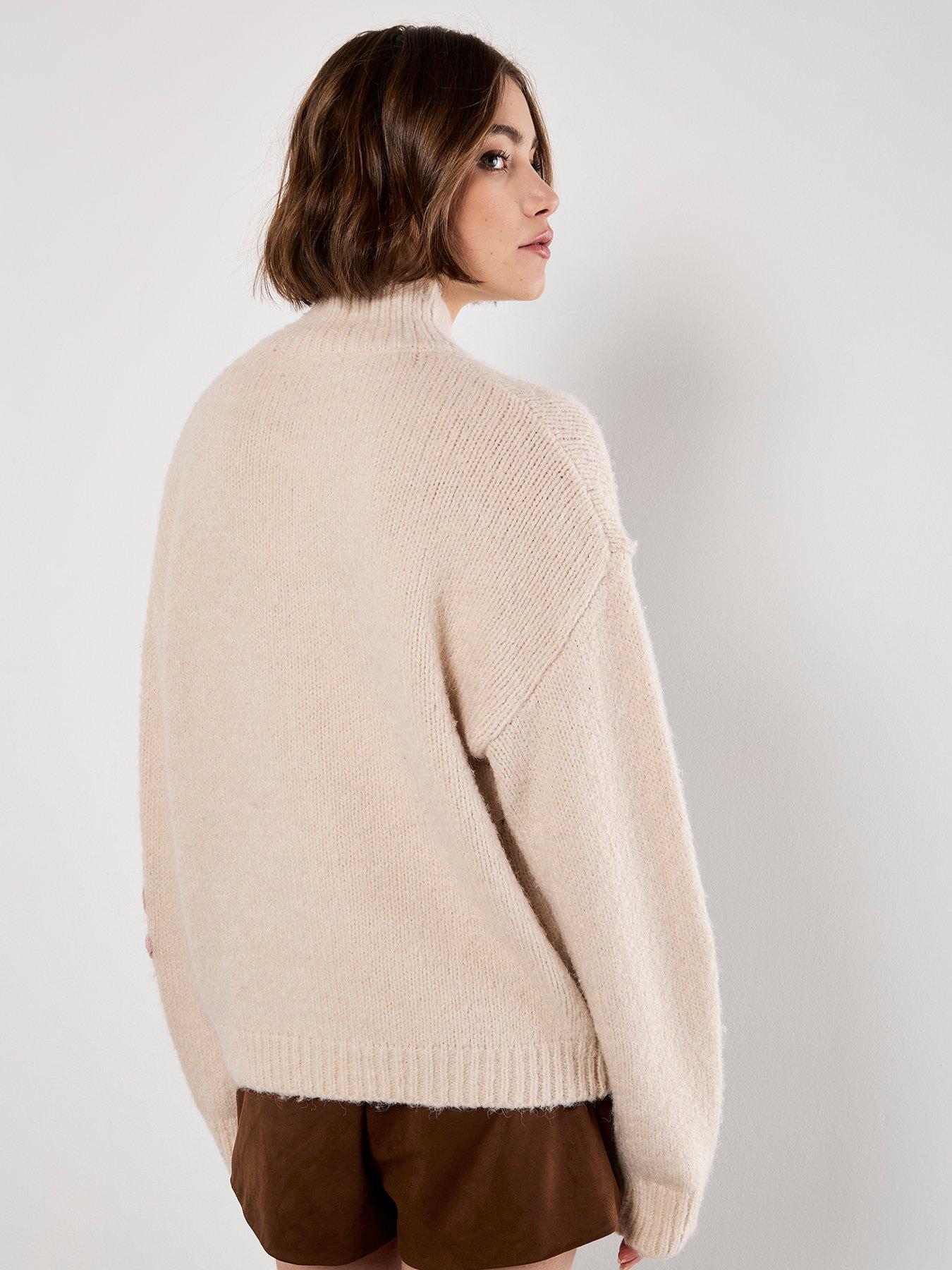 Image 2 of 4 of Apricot Embroidered Flower Mock Neck Jumper