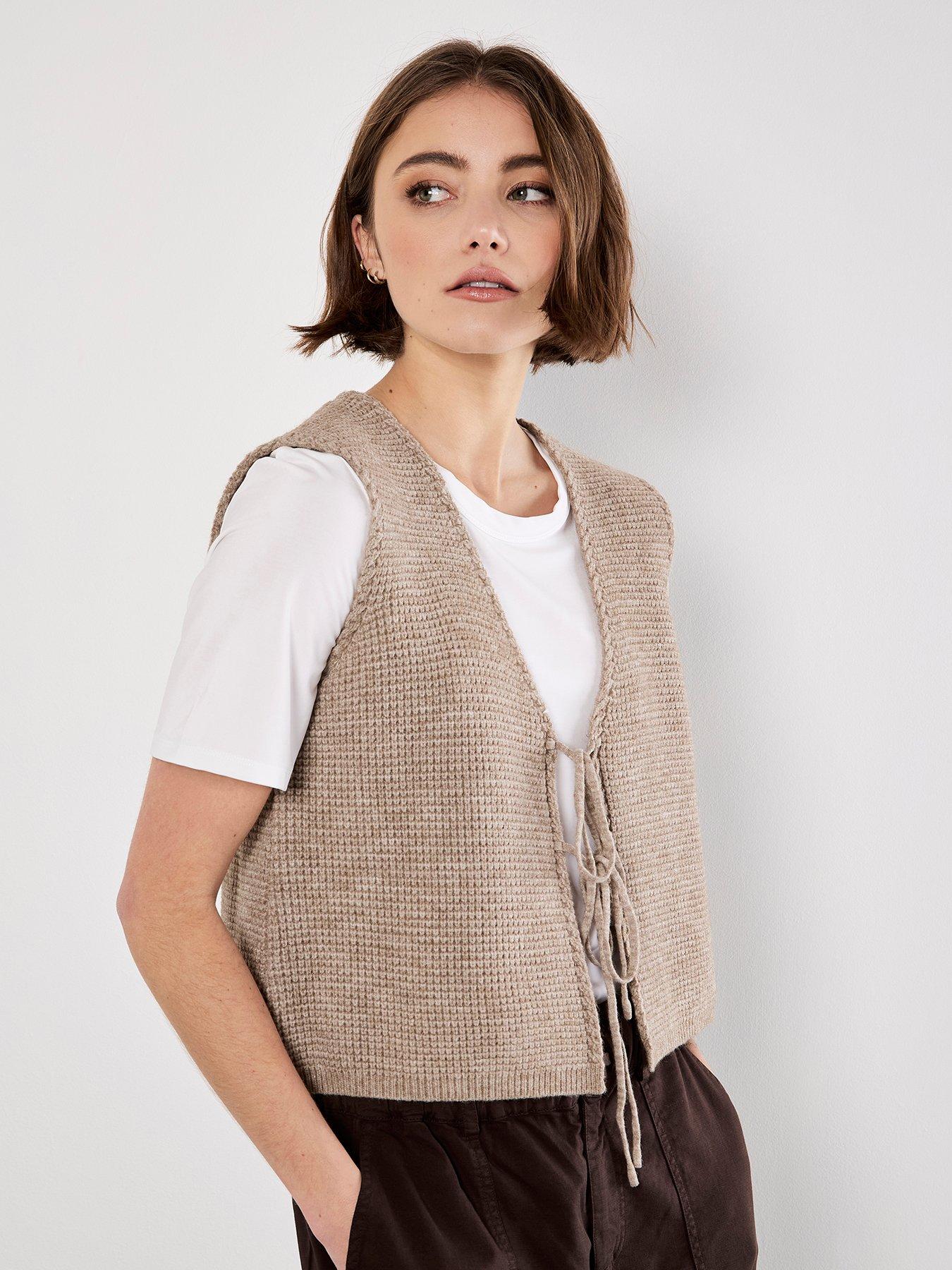 undefined Scallop Edge Waffle Knit Tie Top