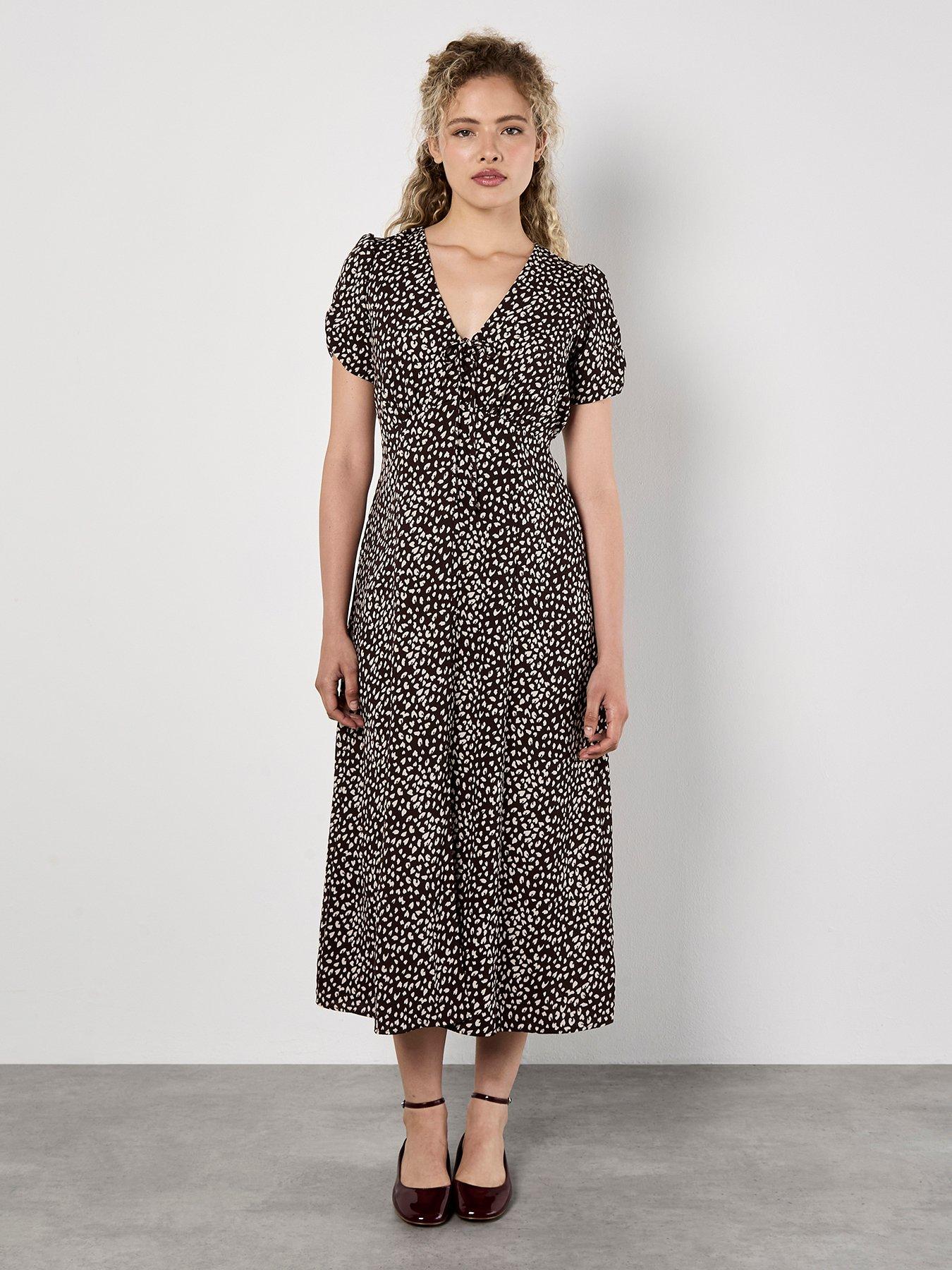 undefined Tie Front Animal Mono Print Dress