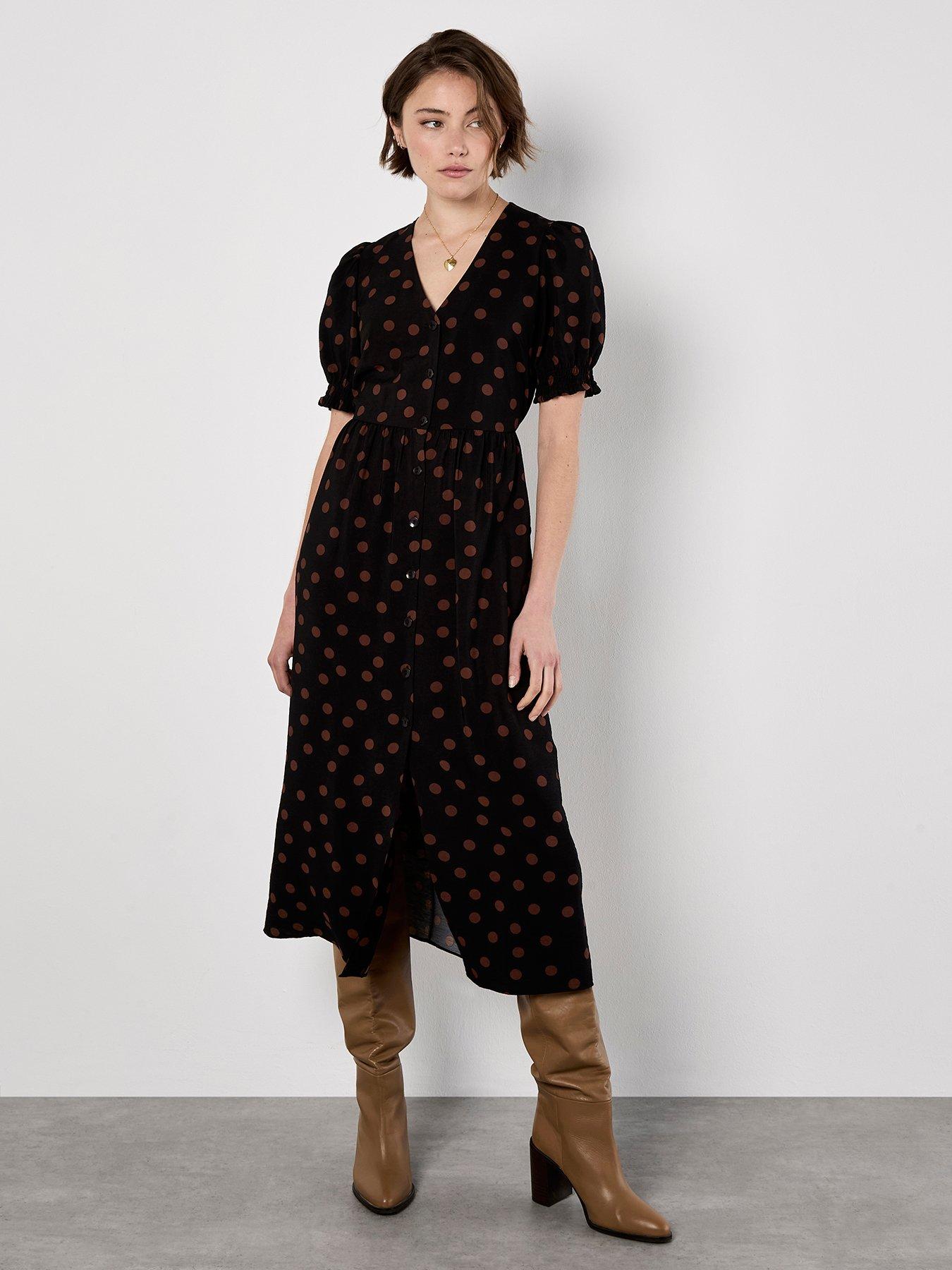 apricot-mono-spot-button-down-dress-black