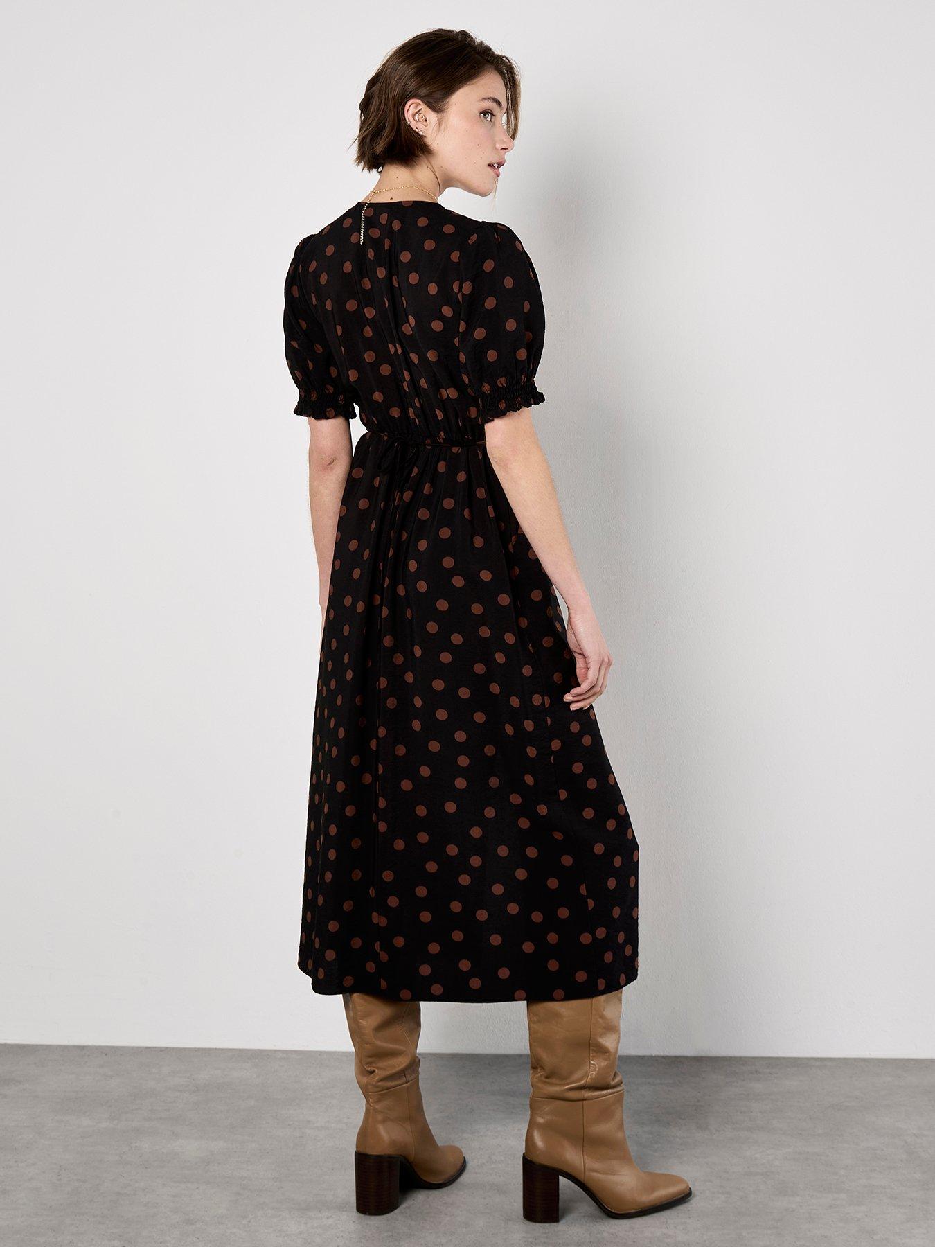 Image 2 of 4 of Apricot Mono Spot Button Down Dress - Black