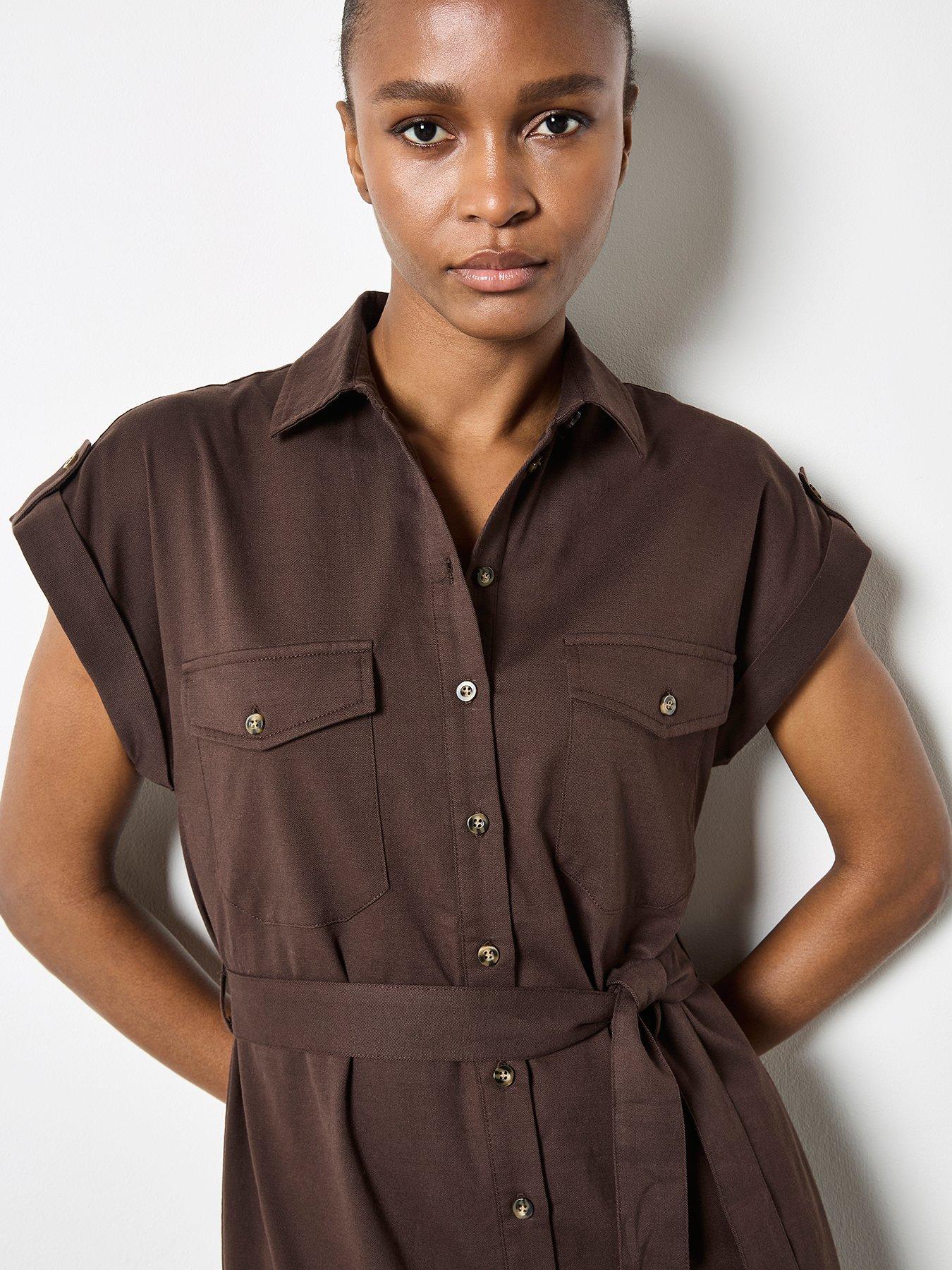 Image 4 of 5 of Apricot Midi Belted Dress - Brown