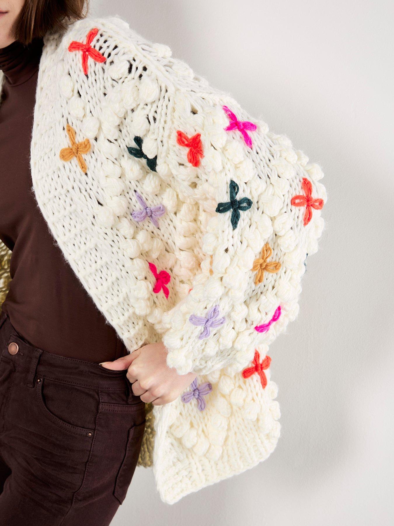 Image 5 of 5 of Apricot Multicolour Flower 3D Knit Cardi - Cream